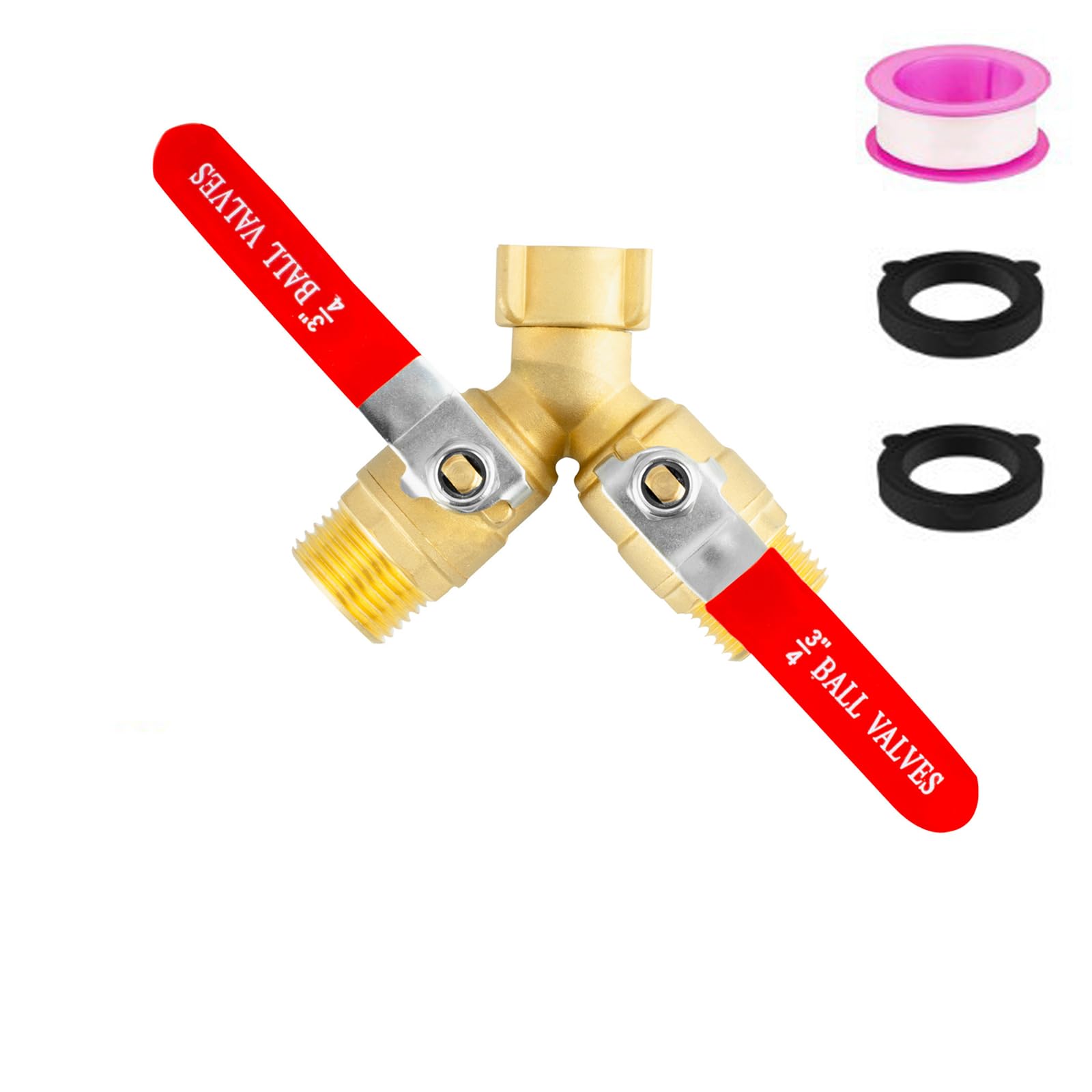 Heavy-Duty Brass 2 Way Garden Hose Splitter, 3/4 Inch GHT Thread Y Connector with Independent Shutoff Valves, High Flow Water Tap Adapter for Garden Watering, Car Washing, Pet Cleaning