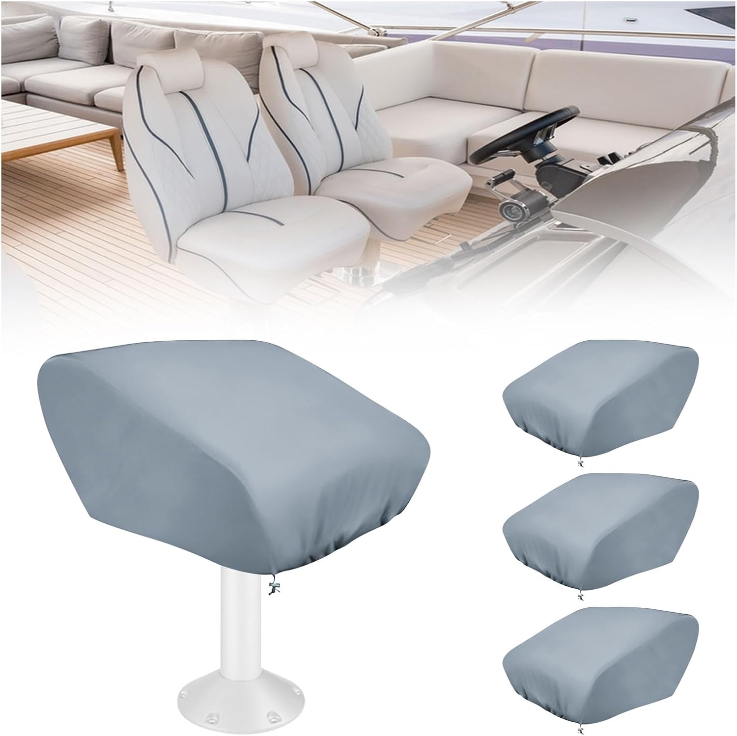Boat Seat Cover, 4Pcs Boat Folding Seat Cover W18*D20*H14 High Density Waterproof Captain's Chair Cover Heavy-Duty Weather Trailerable Fishing Chair Cover Protects Your Seat (Silver)