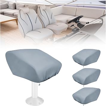 Boat Seat Cover, 4Pcs Boat Folding Seat Cover W18*D20*H14 High Density Waterproof Captains Chair Cover Heavy-Duty Weather Trailerable Fishing Chair Cover Protects Your Seat Silver