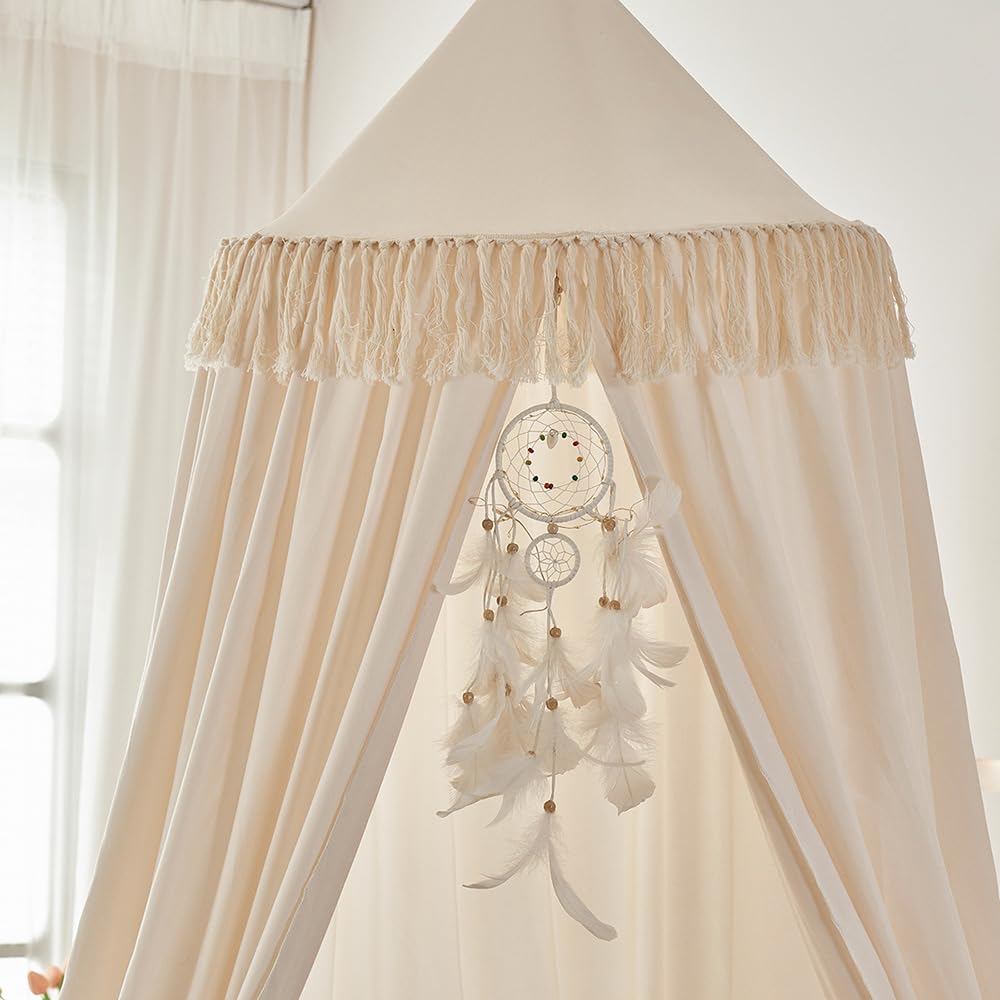 Groß Betthimmel Baldachin Babybett Beige Kinderbett Mädchen Khaki Kinder Baby Himmel Rund Hängendes Kuppel Moskitonnetz Deko 400cm