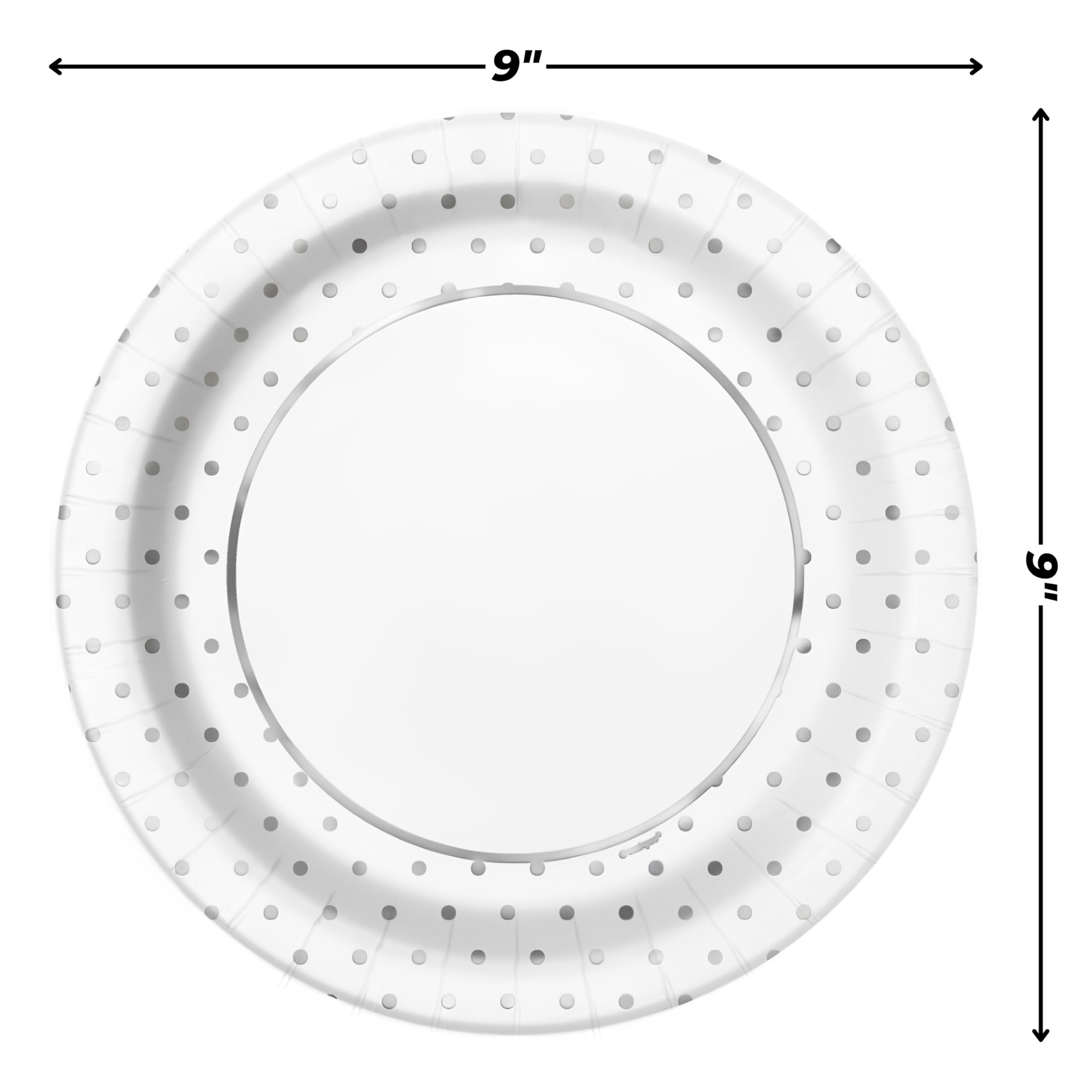 Unique Party 72565 - Assiettes en Carton - 23 cm - Motif à Pois Argent Métallique - Paquet de 8