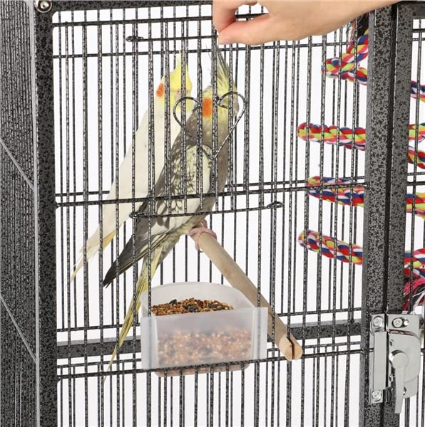 Cage à Oiseaux Grande 3 Niveaux avec Échelles Métal Volière Extérieur Pied Roulette 81 x 46,5 x 175,5 cm Noir
