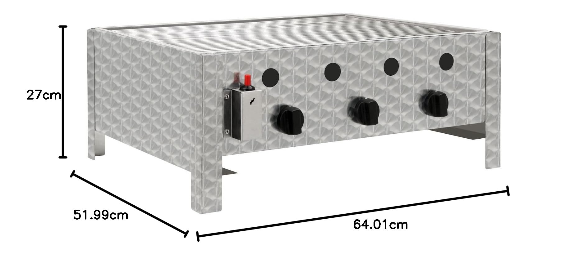 BBQ-Toro Edelstahl Gastrobräter | 3-flammig | (B) 64 x (T) 52 x (H) 27 cm | Gastrogasgrill, Wurstbrater, Tisch grill | Gastrogrill, Tischgasgrill, Gastischgrill, Gas-Gastrobräter, Bräter Edelstahl