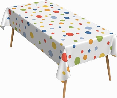 Miniatura 10 de Mantel rectangular de fiesta de 60 x 102 pulgadas, colorido con diseño de estrellas y lunares, color amarillo, lavable, duradero, para fiestas de