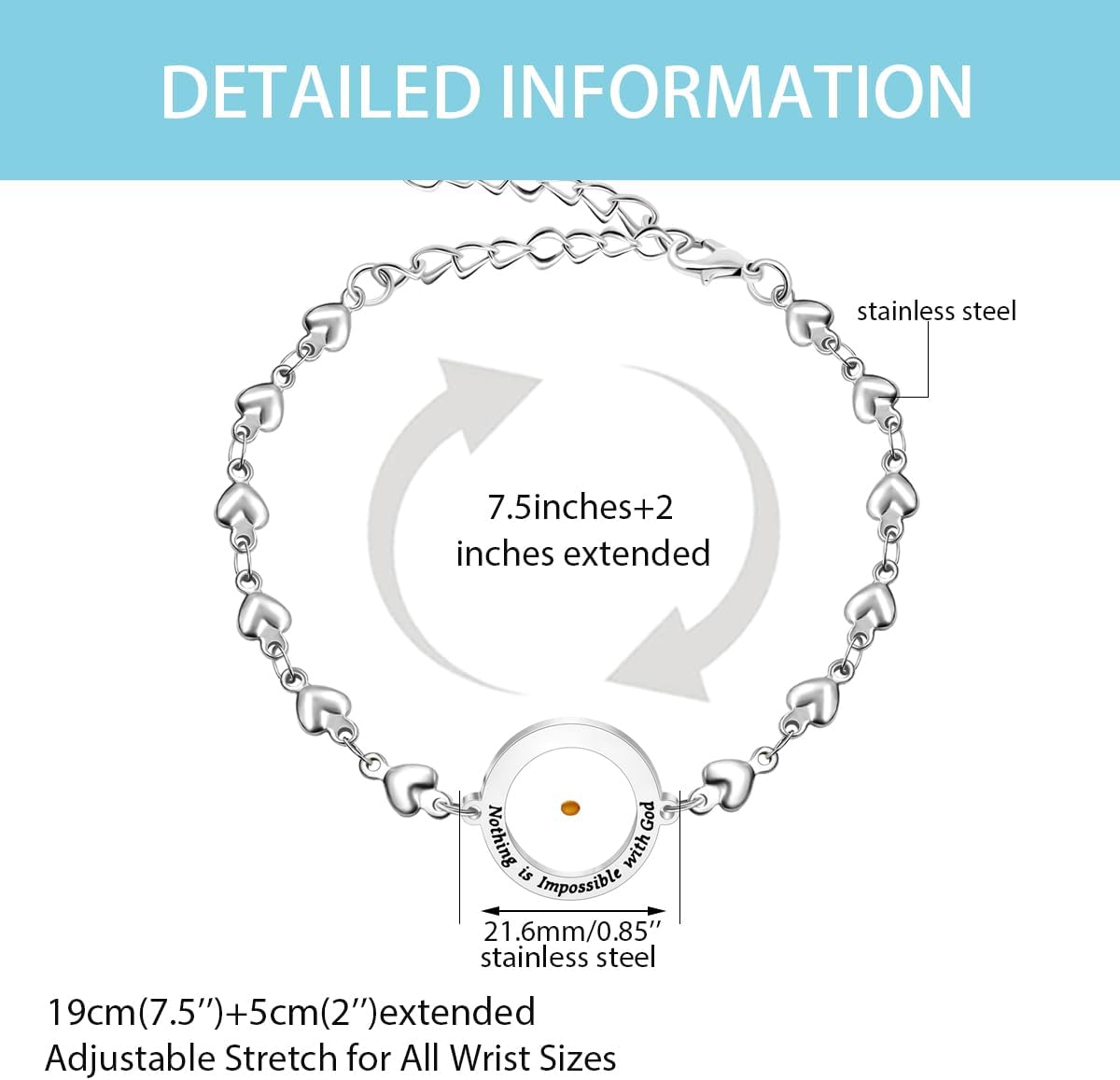 Nothing Is Impossible Bracelet Stainless Steel Love Heart Link Chain Bracelet With Real Mustard Seed, Inspirational Christian Faith Gift for Women - Image 6