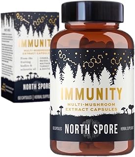 North Spore Immunity Mushroom Supplement Capsules | Organic Turkey Tail, Chaga, Reishi, Maitake, Shiitake Blend | Immune Functions & Balanced System Response | 100% Fruiting Body Extracts - 60ct