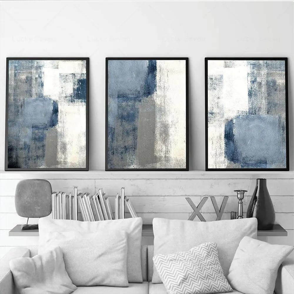 CLJKDX Abstract Blue Sky Grey Wall Art Canvas Painting Modern Nordic Poster Prints Wall Pictures for Living Room Bedroom Home Decoration-50 * 70cm*3PCS (No Frame)
