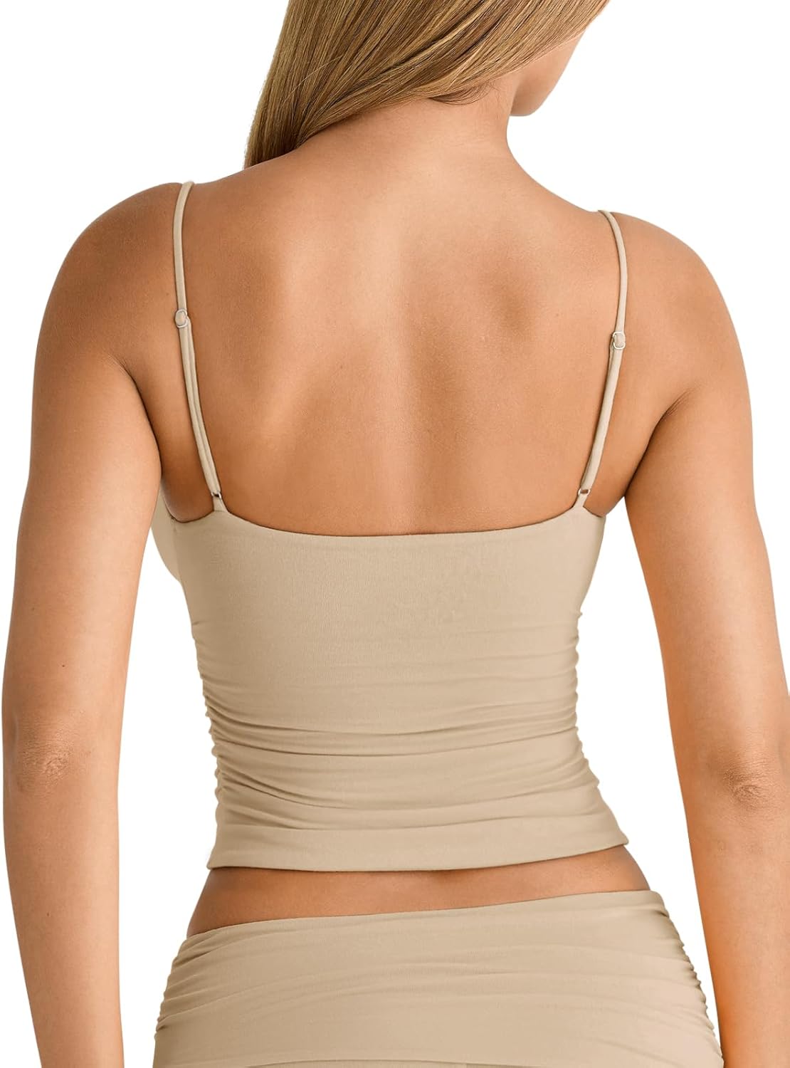 PINKMSTYLE Women's Sexy V Neck Ruched Cami Top Sleeveless Spaghetti Double Layer Fitted Crop Tank Tops - Image 6