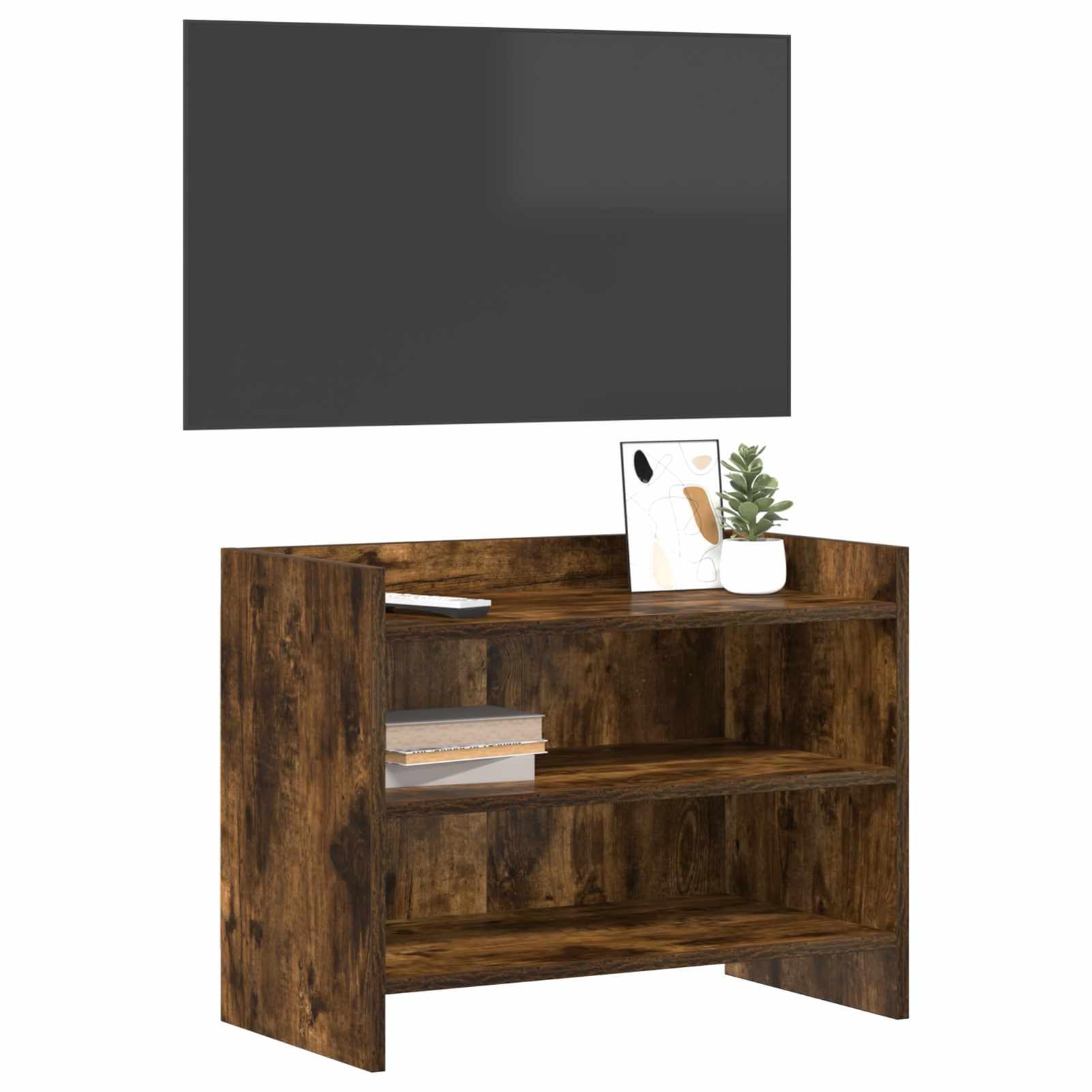 Gecheer TV-Schränk 60 x 33 x 47 cm Geräucherte Eiche Holzwerkstoff, Fernsehschrank Fernsehtisch TV-Lowboard für Wohnzimmer Home-Cinema Gamerzimmer8011215