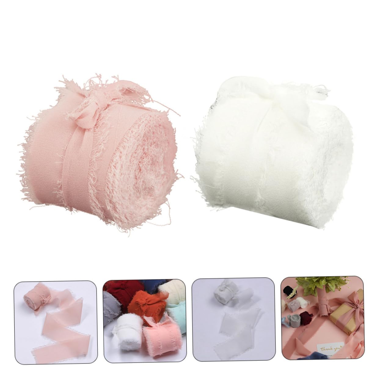 Veemoon 8rollen Multifunktionale Blumenbänder Chiffon Handreißbare Fransenbänder Für -projekte Hochzeitsdekoration Und Haarschmuck Yards Pro Breit