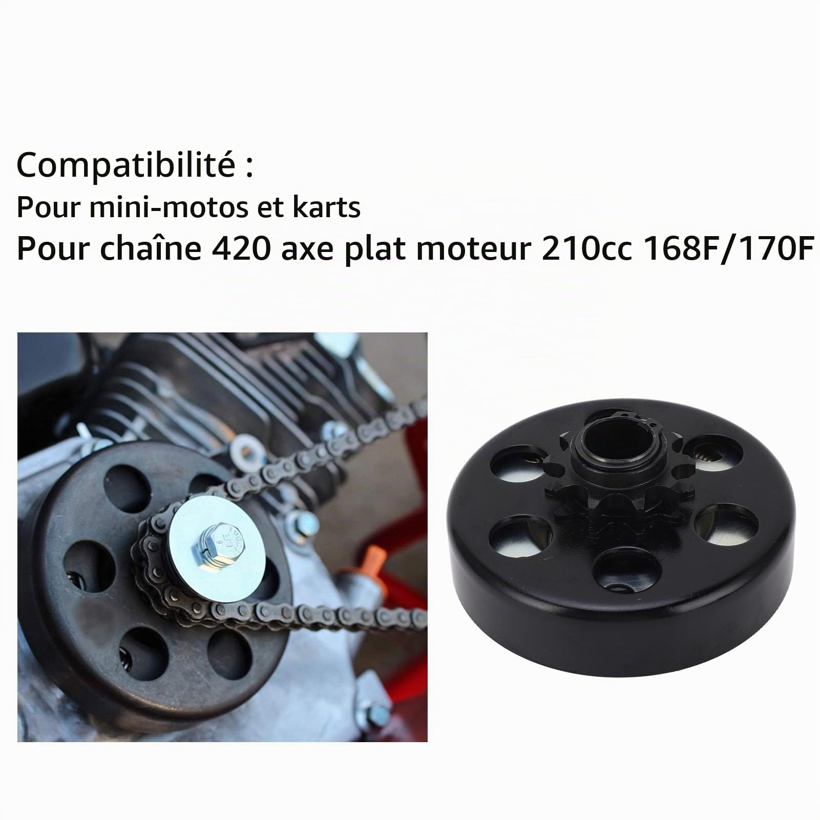 Embrayage Centrifuge, Embrayage Go Kart 10T 20 Mm, Embrayage Go Kart Racing pour Moteur 420 Chaîne Axe Plat 210cc 168F/170F, Améliore L'expérience de Conduite