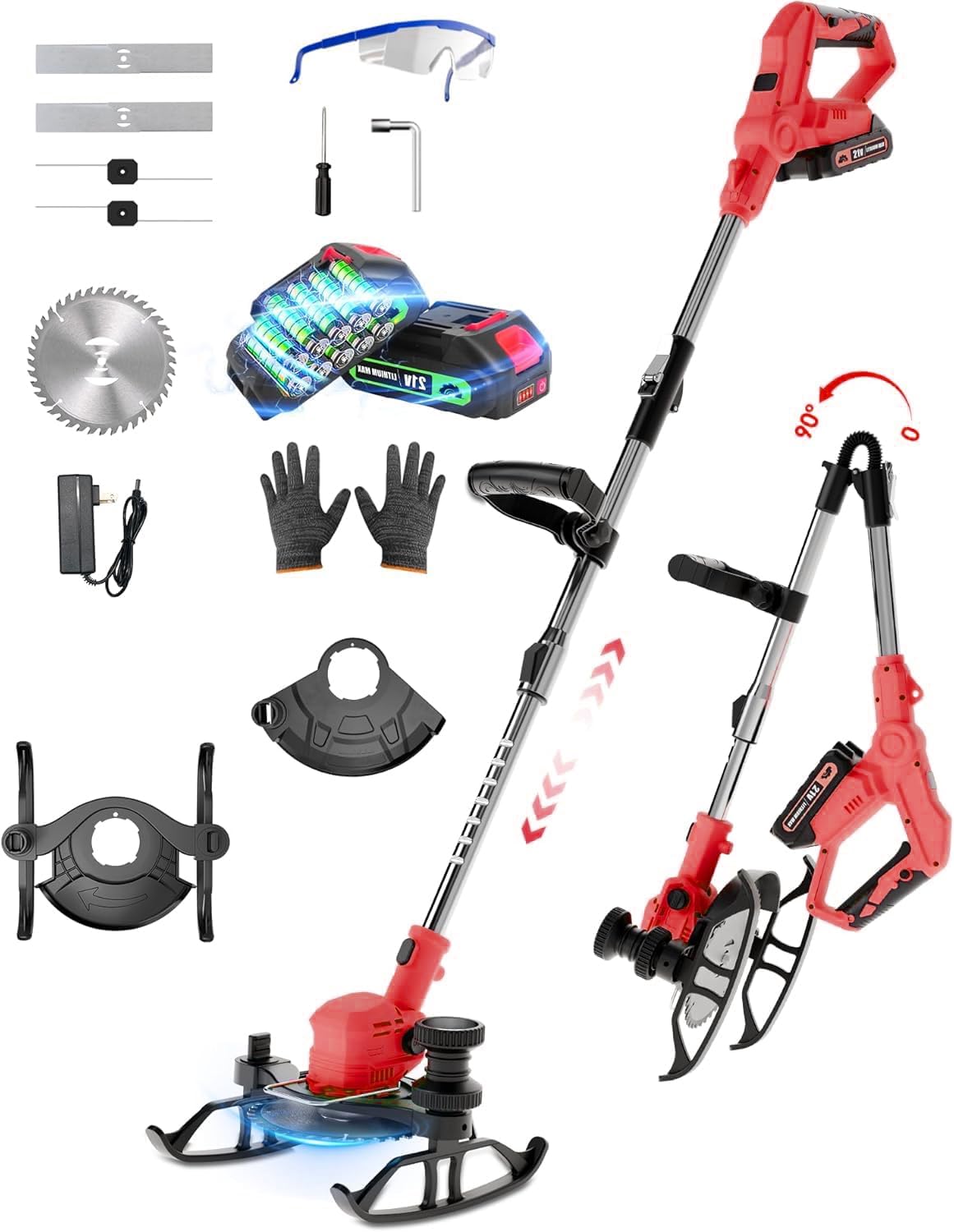 Electric String Trimmer, 3 in 1 Cordless Weed Wacker Grass Eater, Brushless Weed Eater, Grass Trimmer with 2 x 24V Batteries and Charger for Lawn, Yard and Brush Trimming