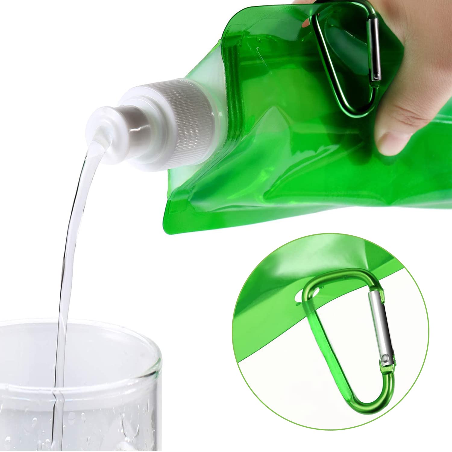 OuLi Faltbare Wasserflaschen – 5 Stück, 500 Ml, TPU-Material, Mit Karabinerhaken