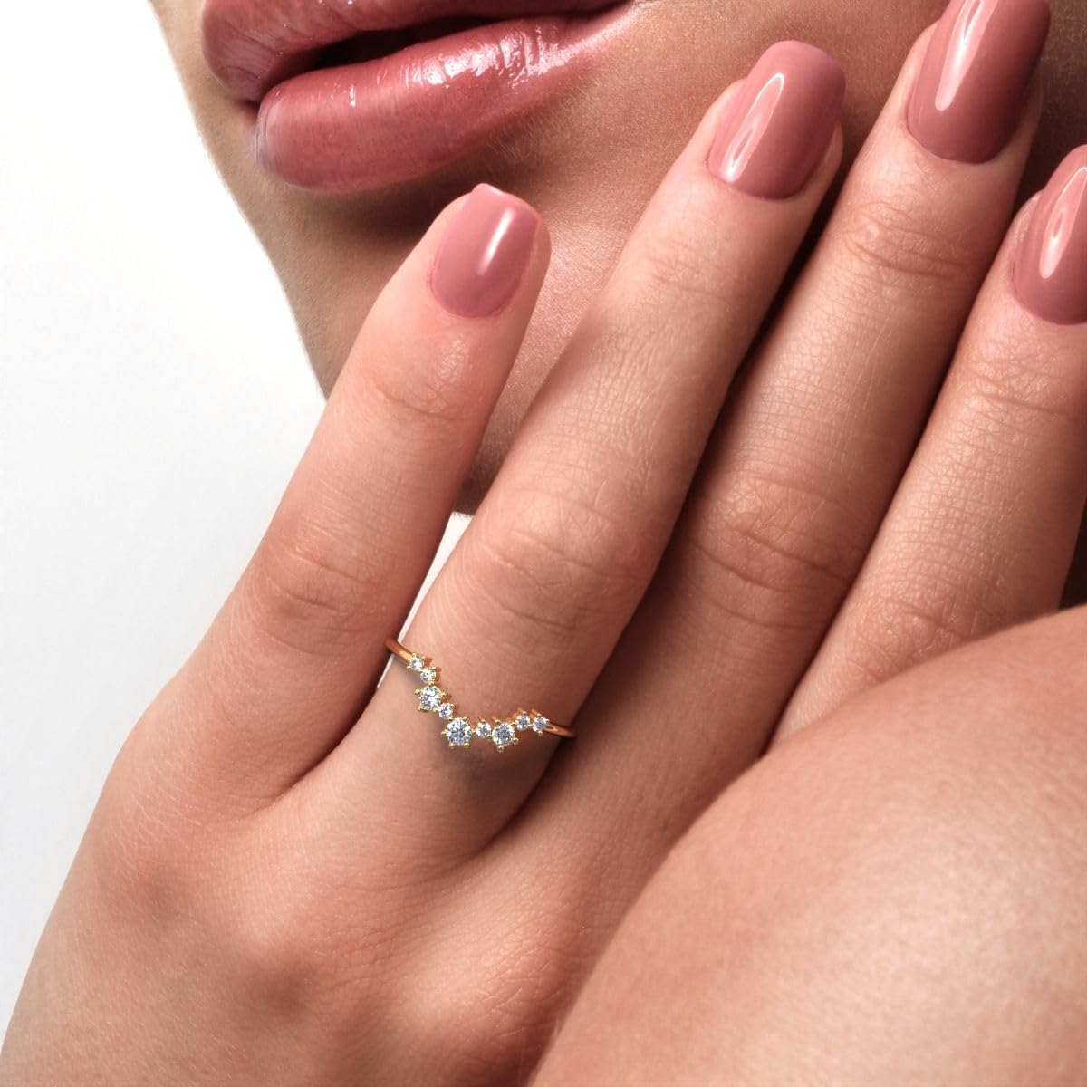 Clara Pucci 0.16 Ct Round Cut Simulated Clear Diamond Dainty Minimalist Cluster Crown Stackable Tiara Curved 14K White Gold Everyday Wedding Band