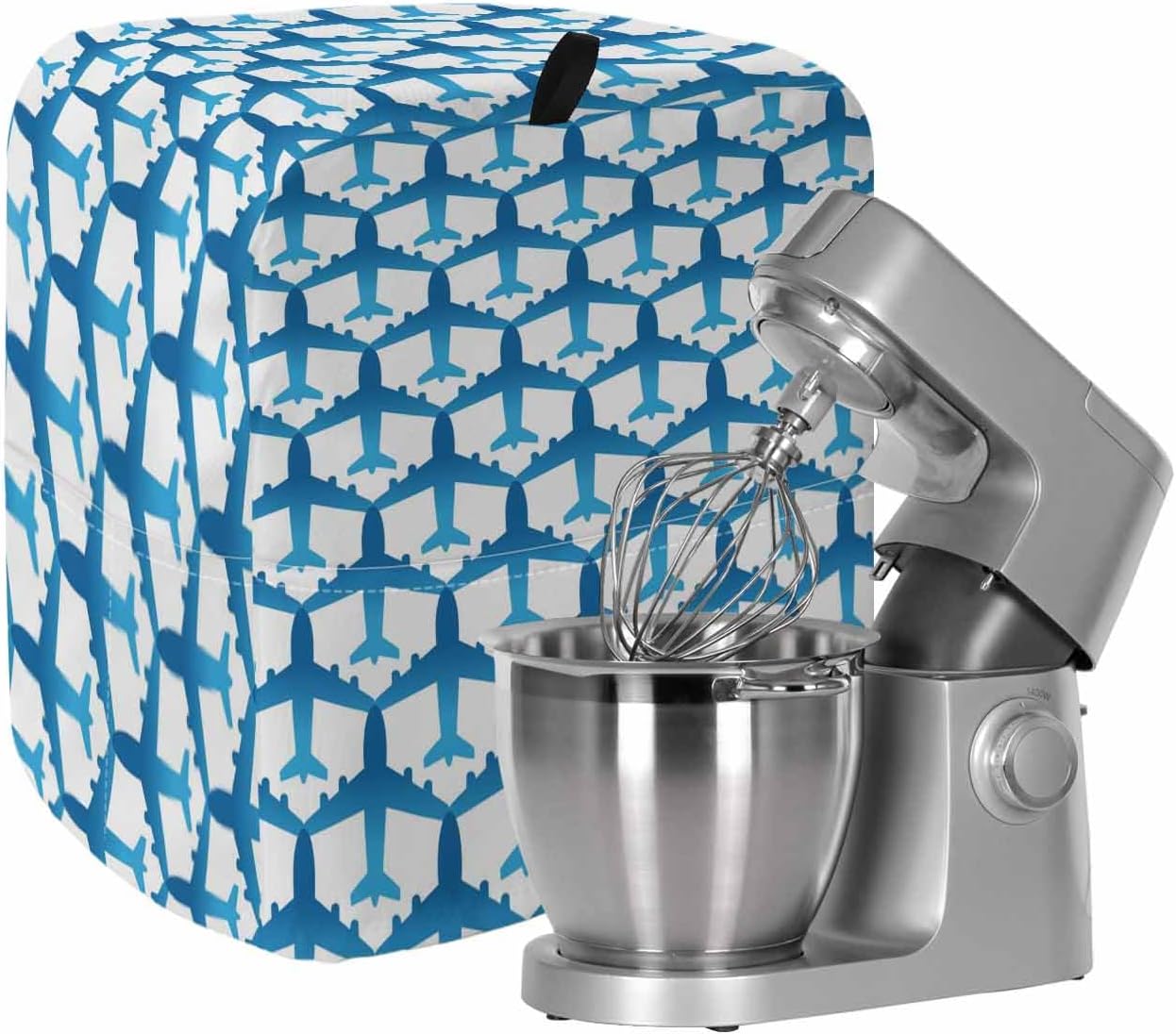 Blue Aircraft Stand Mixer Cover with Storage Pocket, Waterproof Kitchen Mixer Covers, Modern Abstract Art Gradient Airplane Kitchen Appliance Dust Cover Compatible with 4/4.5 Quart Mixers
