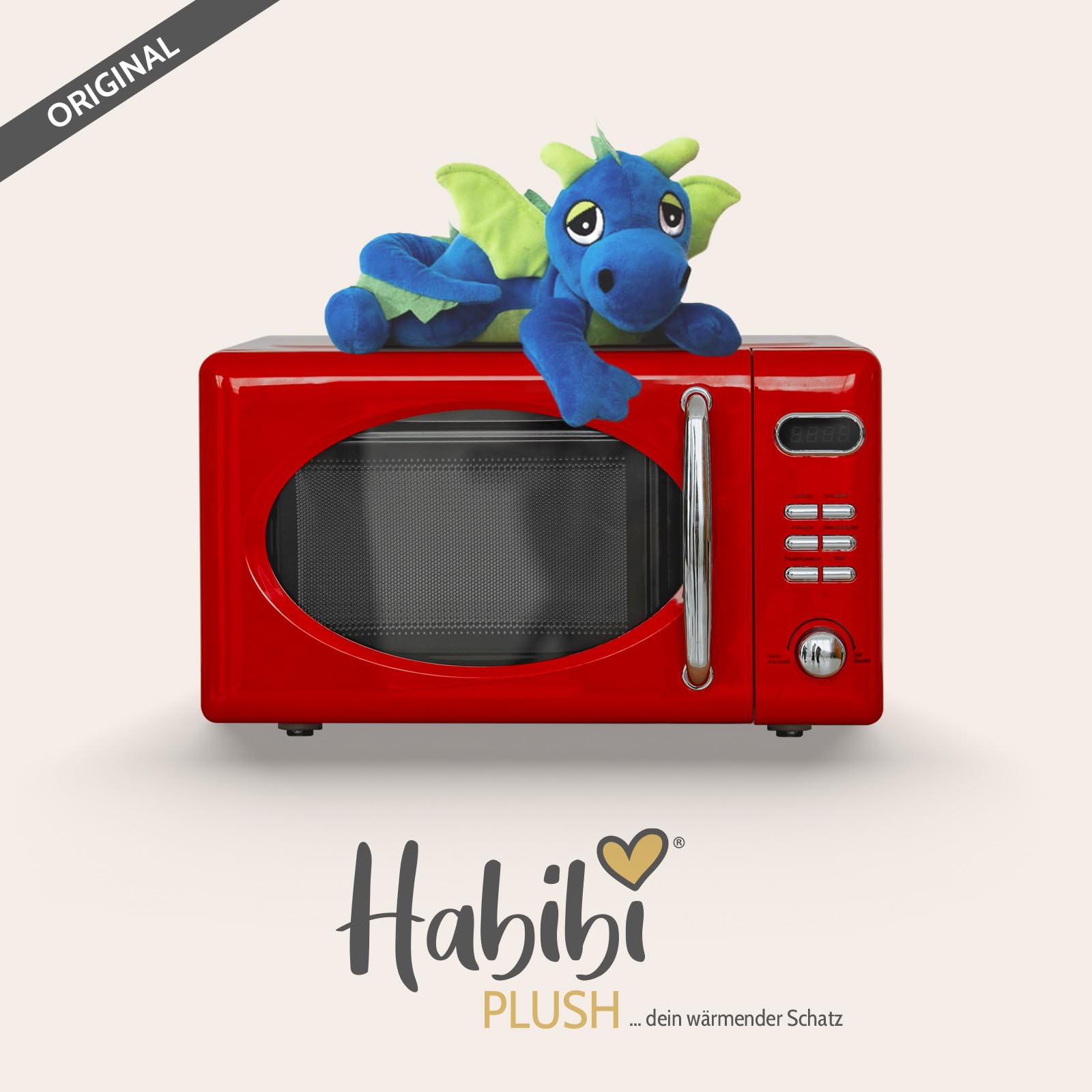 Habibi Plush Classic Coussin chauffant en peluche pour enfants et adultes – Dragon porte-bonheur rembourré de millet, peluche chauffante disponible en plusieurs couleurs (bleu roi)