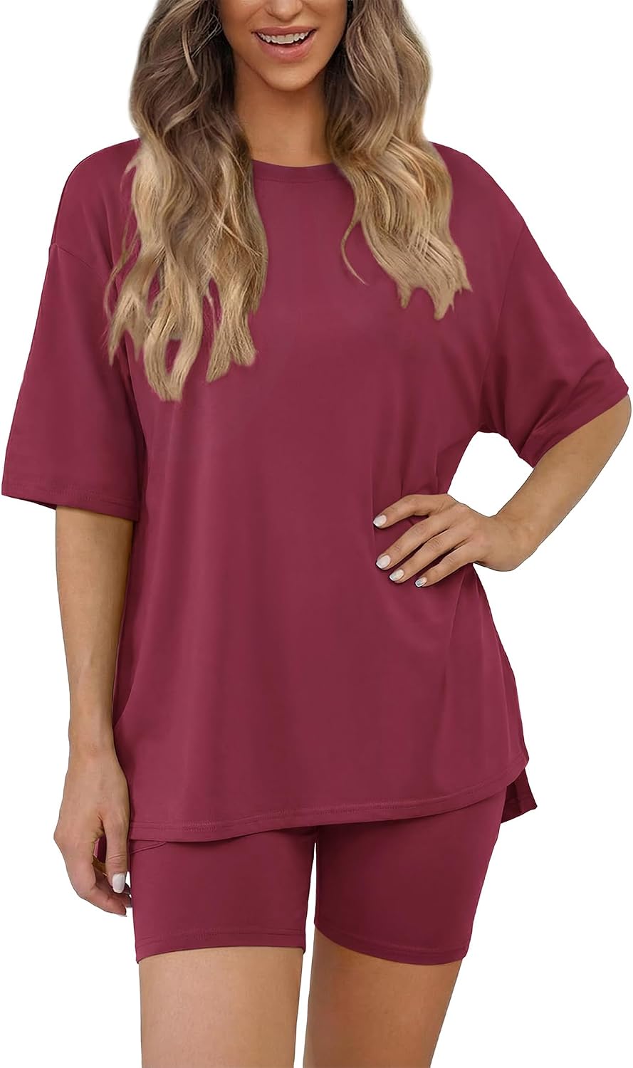 AGSEEM 2 Piece Sets for Women Summer Casual Lounge Set 2026 Matching Oversized Tshirts Biker Shorts Airport Travel Outfits