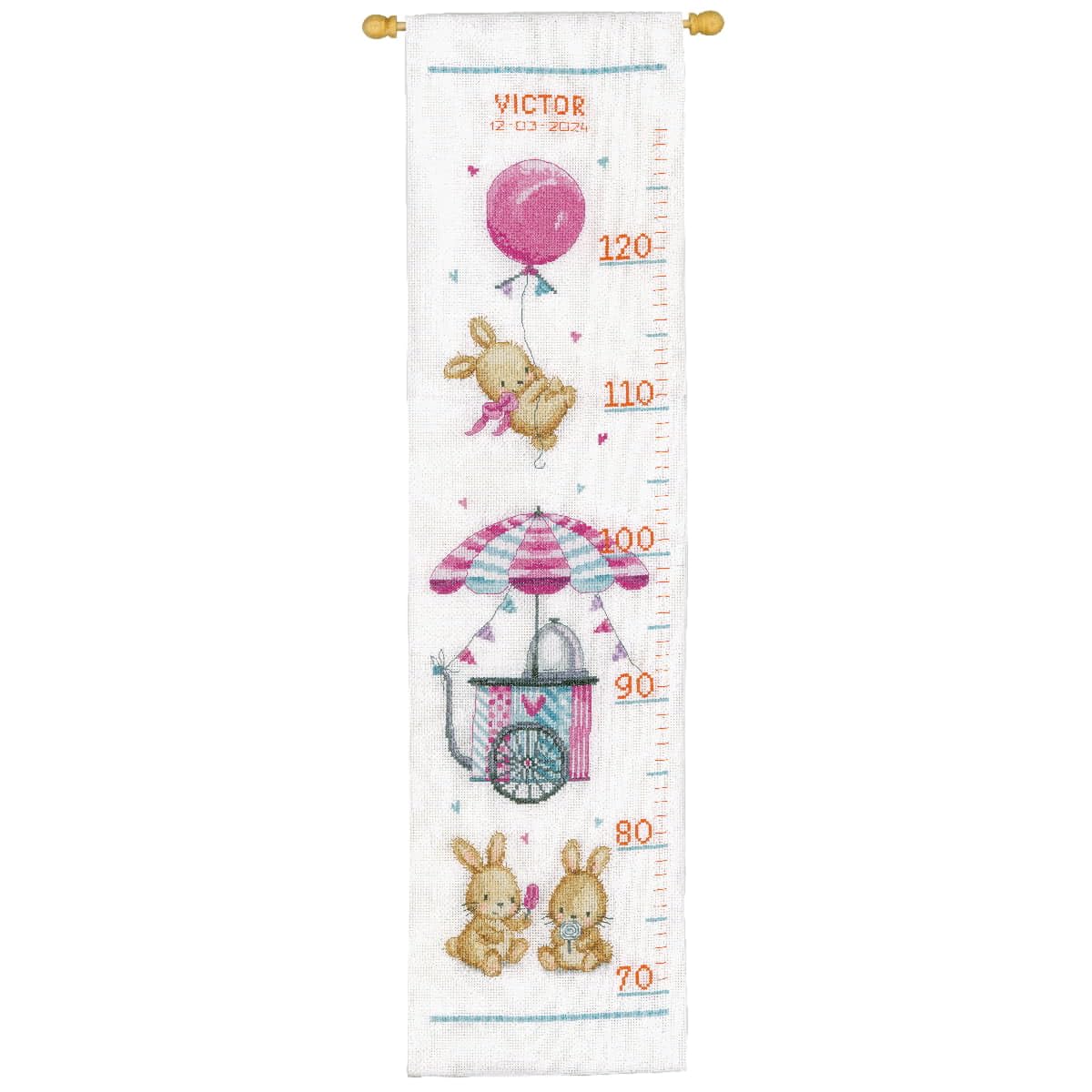 VERVACO Haft Krzyżykowy Liczony Zestaw Miarka Wzrostu dla Dzieci WÓZEK Z LODAMI Zrób to Sam Zestaw Kreatywny dla Dorosłych 18 x 70 cm Dekoracja Ścienna DIY Cross Stitch Kit