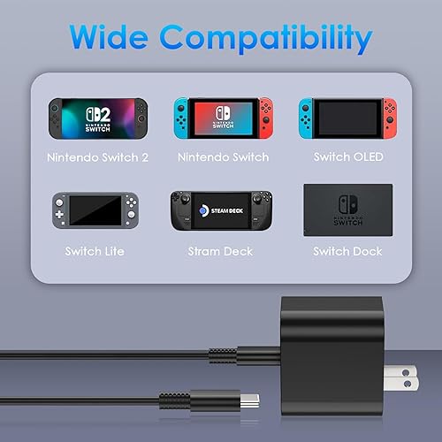 Miniatura 7 de 60W Charger for Nintendo Switch 2, Fast Charging USB C Cable for Switch 2 Accessories, AC Adapter with 5FT Cable Compatible with Nintendo