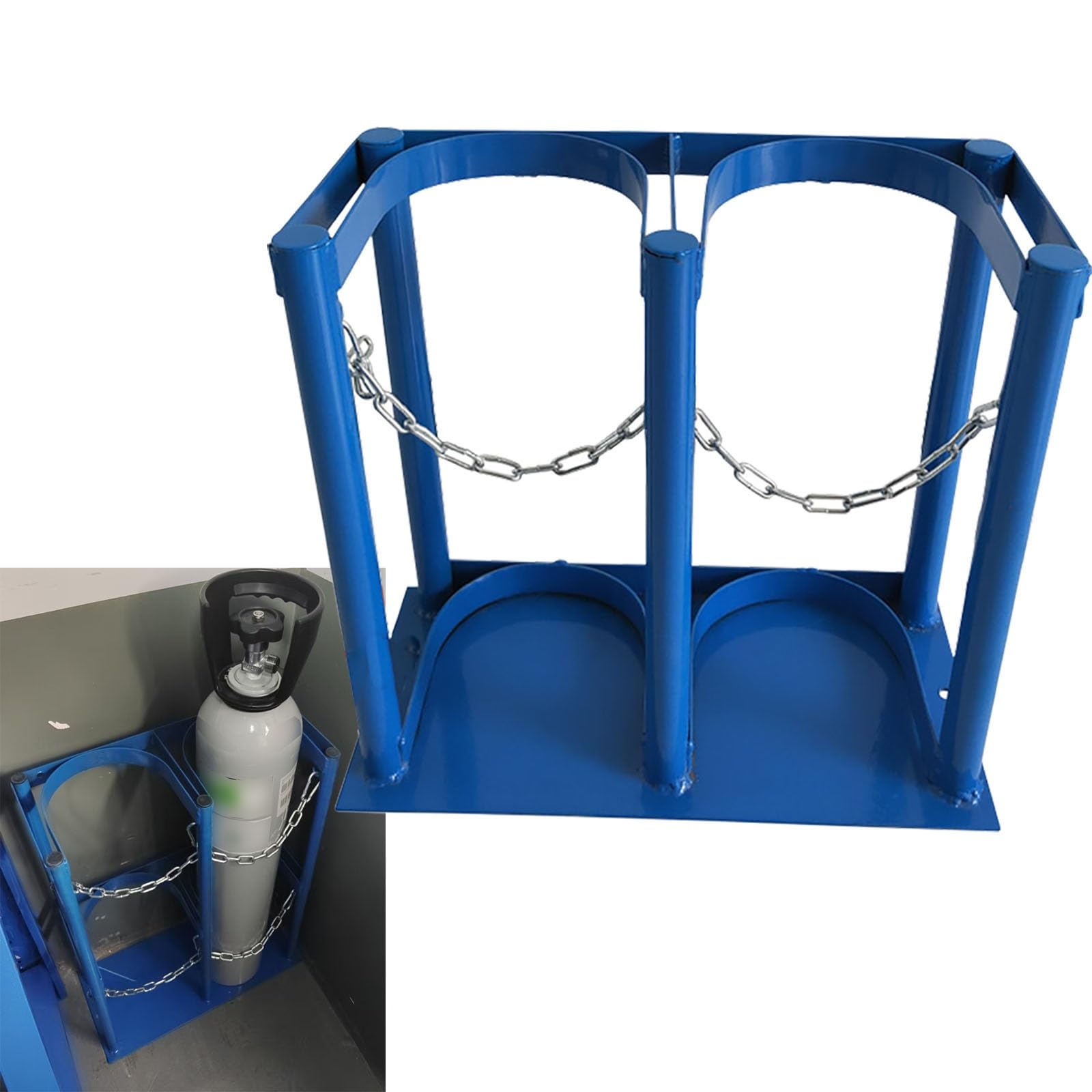 ASerZenith Oxygen Rack & Propane Tank Shelf - Adjustable Steel Holder For Nitrogen Gas Cylinders, Co2 Storage Stand For Clinics, Heavy-Duty Cylinder Carrier With Chains