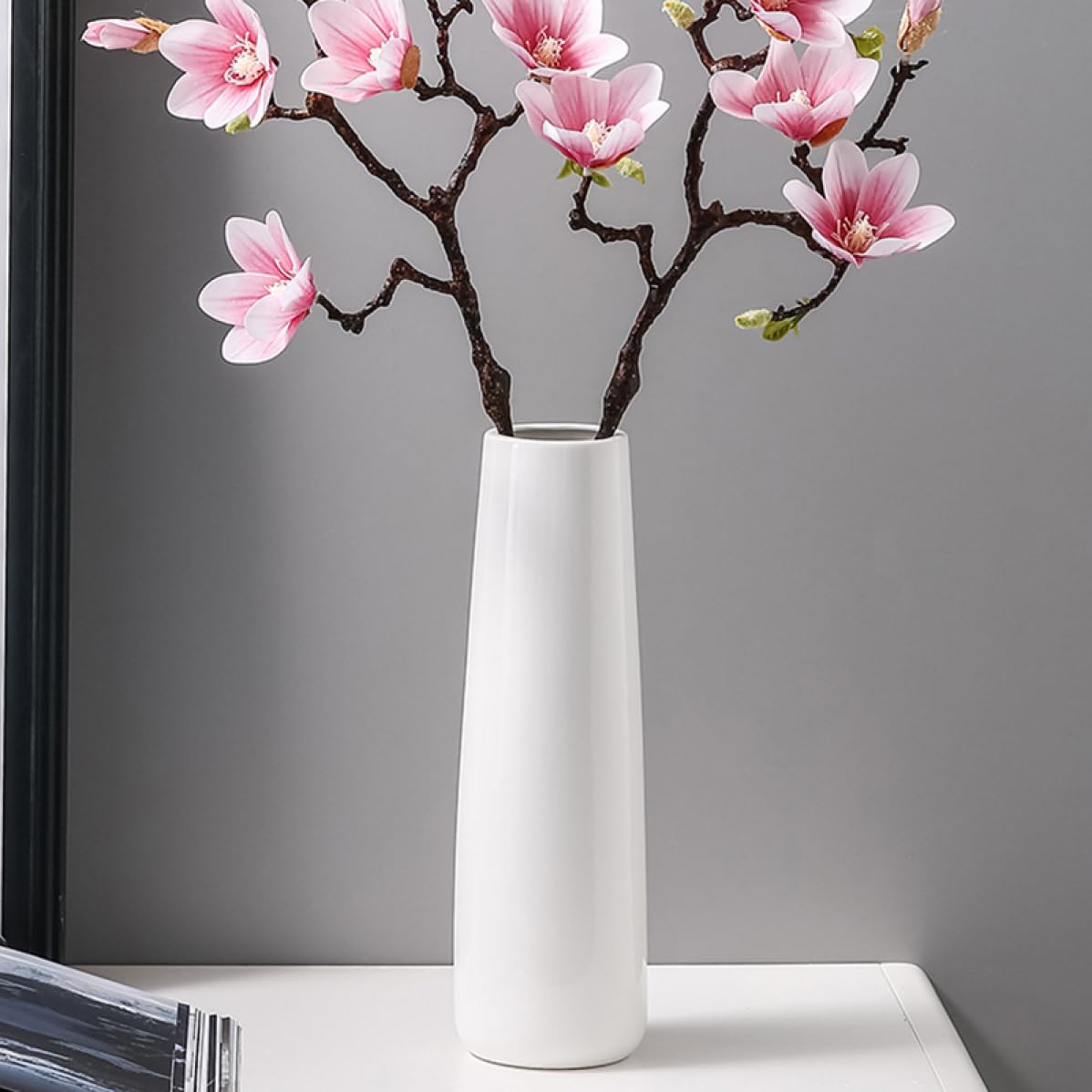 Amazon.co.jp: YJFFQ 花瓶 一輪挿し 7*30cm 陶器 白 高さ25cm 和風