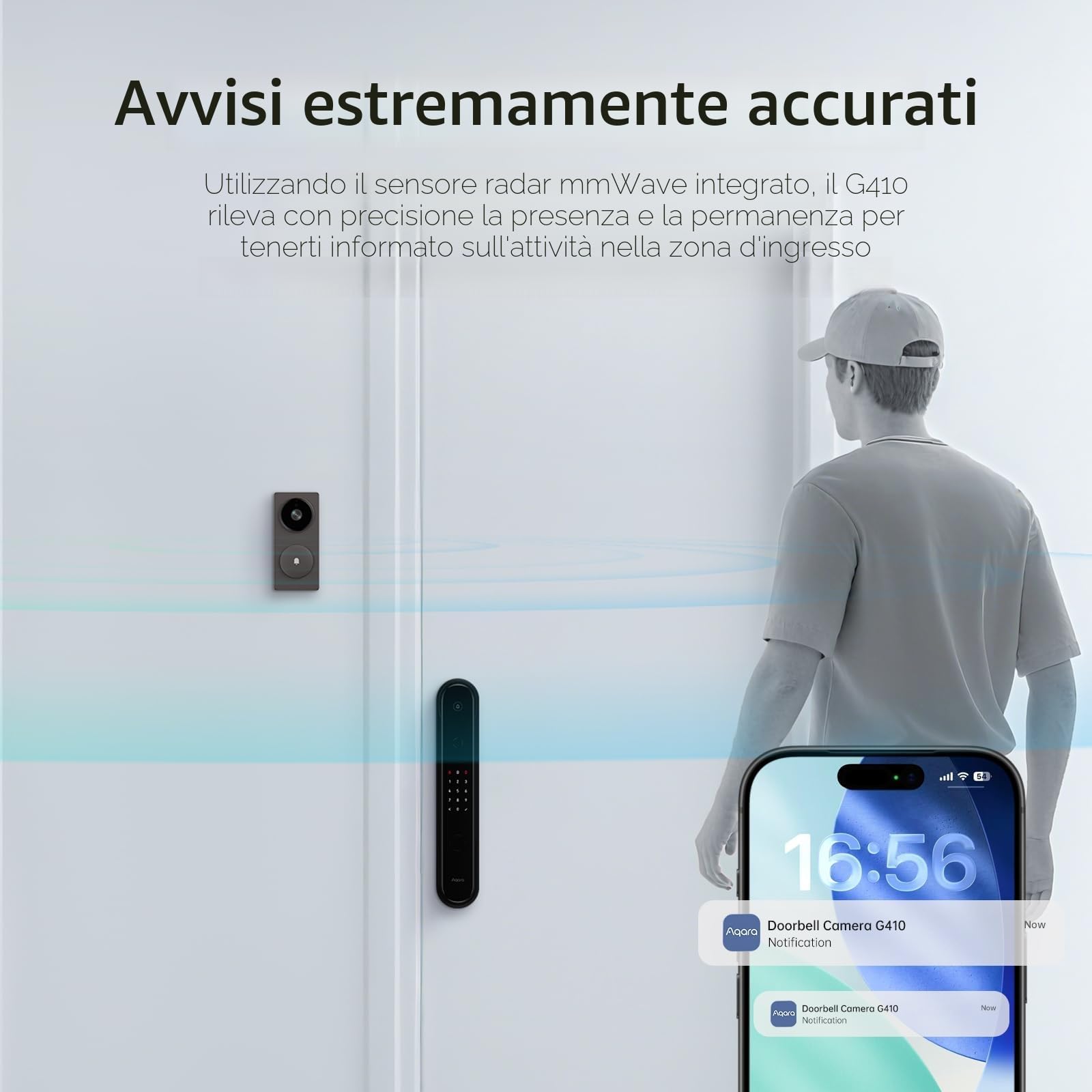 Aqara 2K Video Campanello G410 con Suoneria, HomeKit Secure Video, Hub Matter Integrato, Wireless/Cablato, Compatibile con Apple Home, Alexa, Google, Home Assistant, Wi-Fi 2.4 G/5GHz, Nero