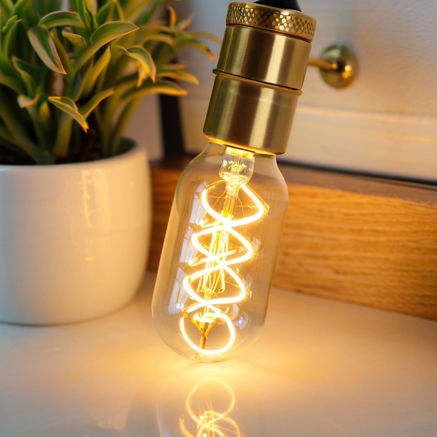 T14 Vintage LED Edison Bulbs, 3W (25W Equivalent), Amber Glass T45 LED Light Bulb,E26 Base, 2200K Warm White,120V Smooth Dimmable Pack of 2