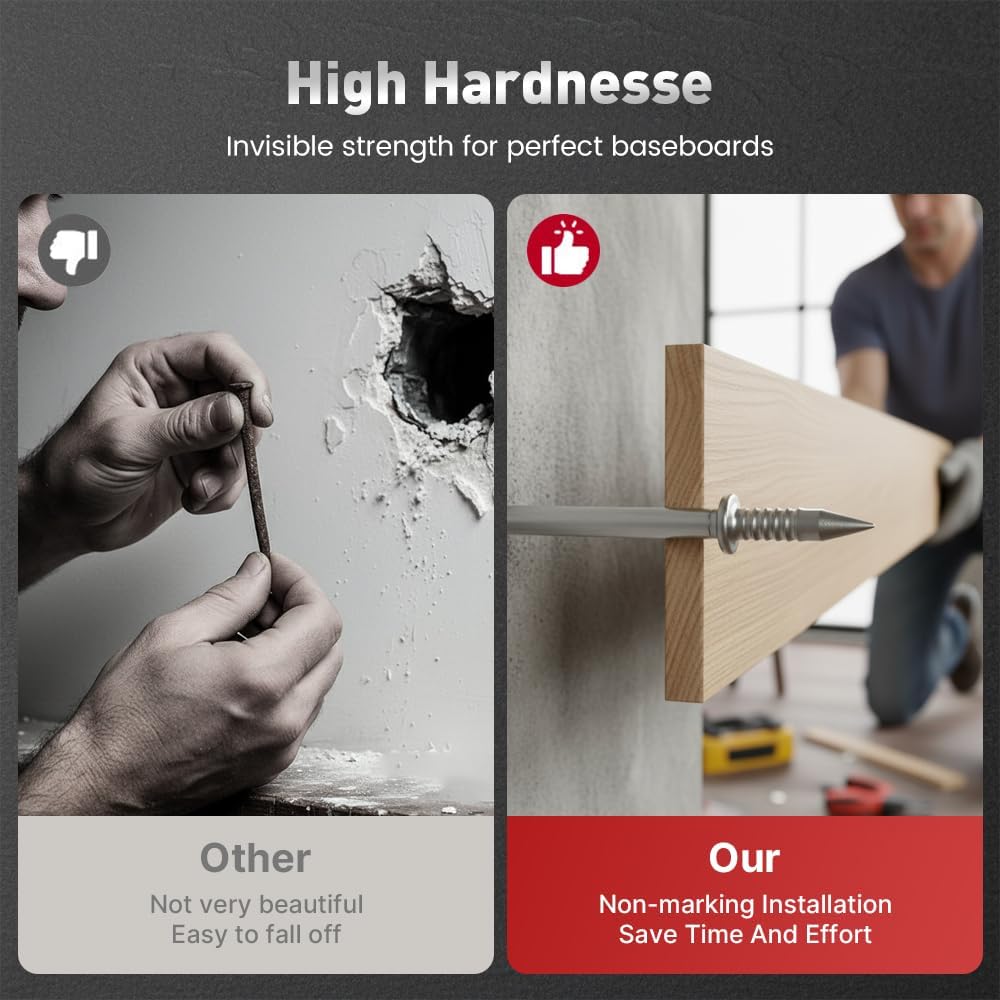 Double-Headed Skirting Thread Seamless Nail Non Marking, 2026 Upgrade Double Headed Nails No Mark, Invisible Double Sided Nails for Baseboards, Trim Installation (500 Pcs, Double-head)