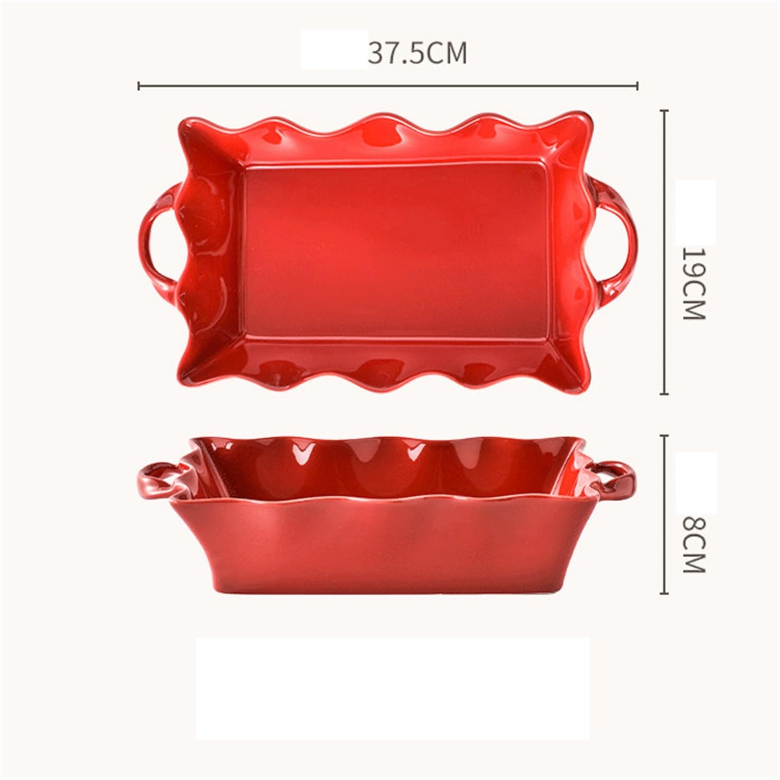 Plat Four Plat de Cuisson en céramique Rouge Vintage avec Bords ondulés Plat Gratin
