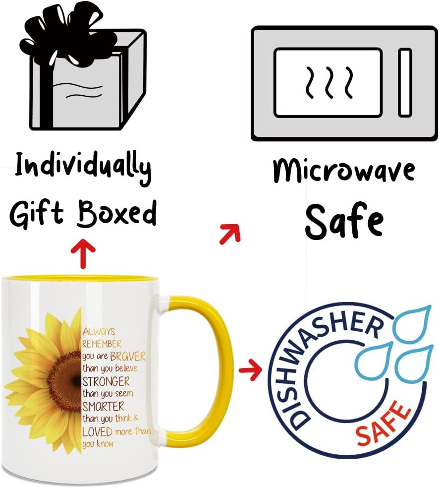 Novertly Sunflower Always Remember You Are Braver Mug Birthday Gifts for Women, Mothers Day Gift, Inspirational Quotes Graduation Appreciation Gifts for Teacher Coworker Friends Boss Sister Daughter - Image 5