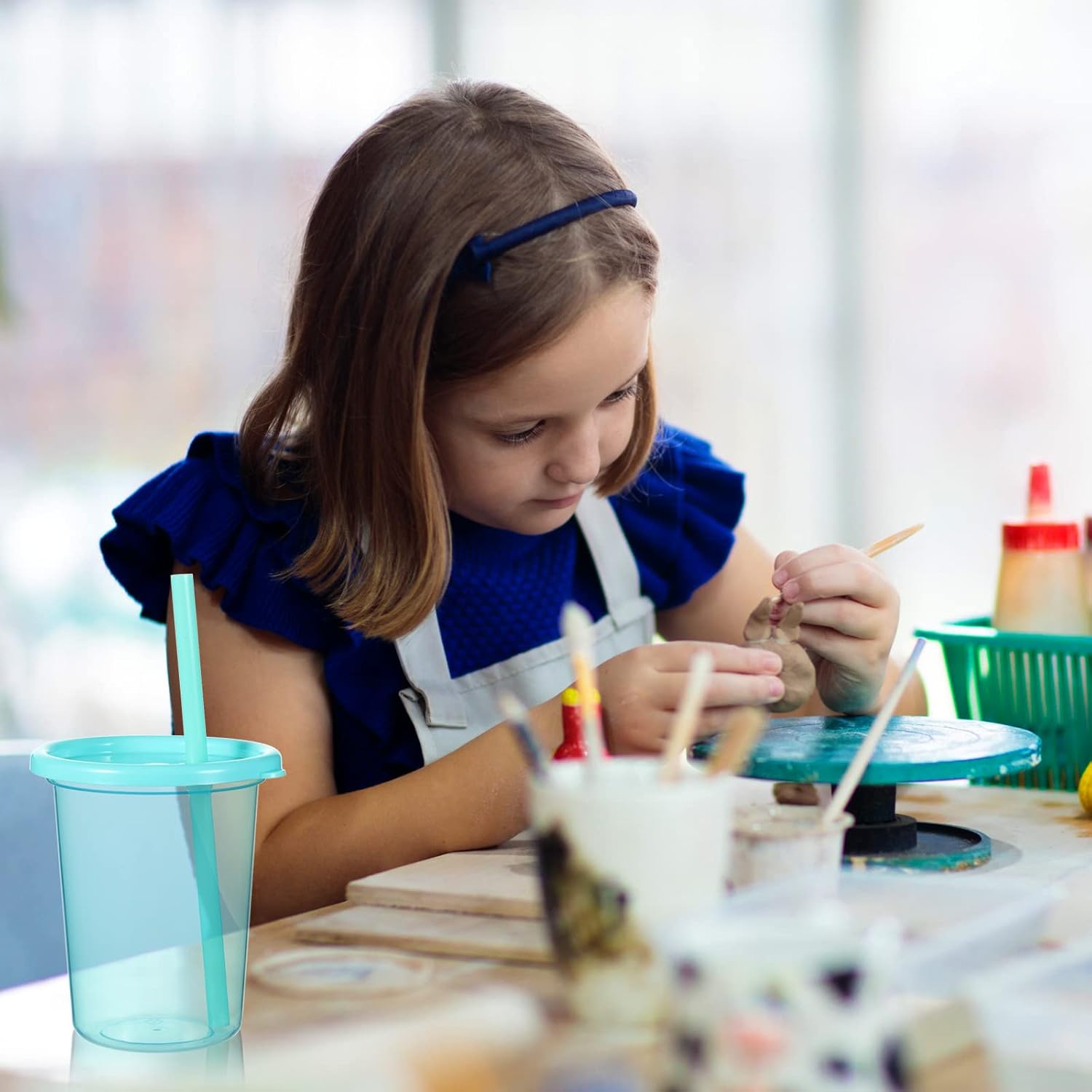 Nuanchu 24 Pcs Cups with Lids and Straws Reusable Tumbler Cups with Self Stickers Plastic Water Bottle Iced Coffee Travel Mug Adults Plastic for Party (Bright Colors) - Image 8