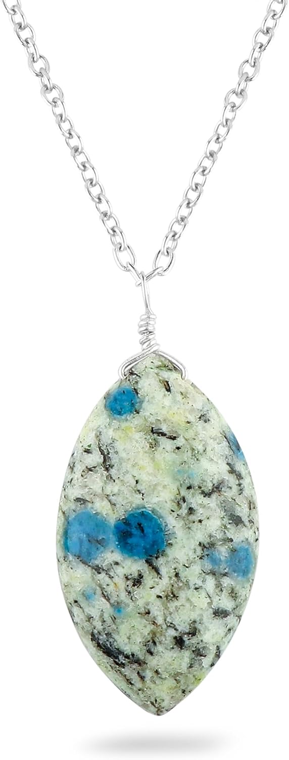 CRYSTALINES Natural Gemstones Dainty Pendant, Polished Marquise Stones Necklace, Handmade Boho Hypoallergenic Jewelry for Women, Chakra Healing Crystals, Adjustable Chain-16+2inch