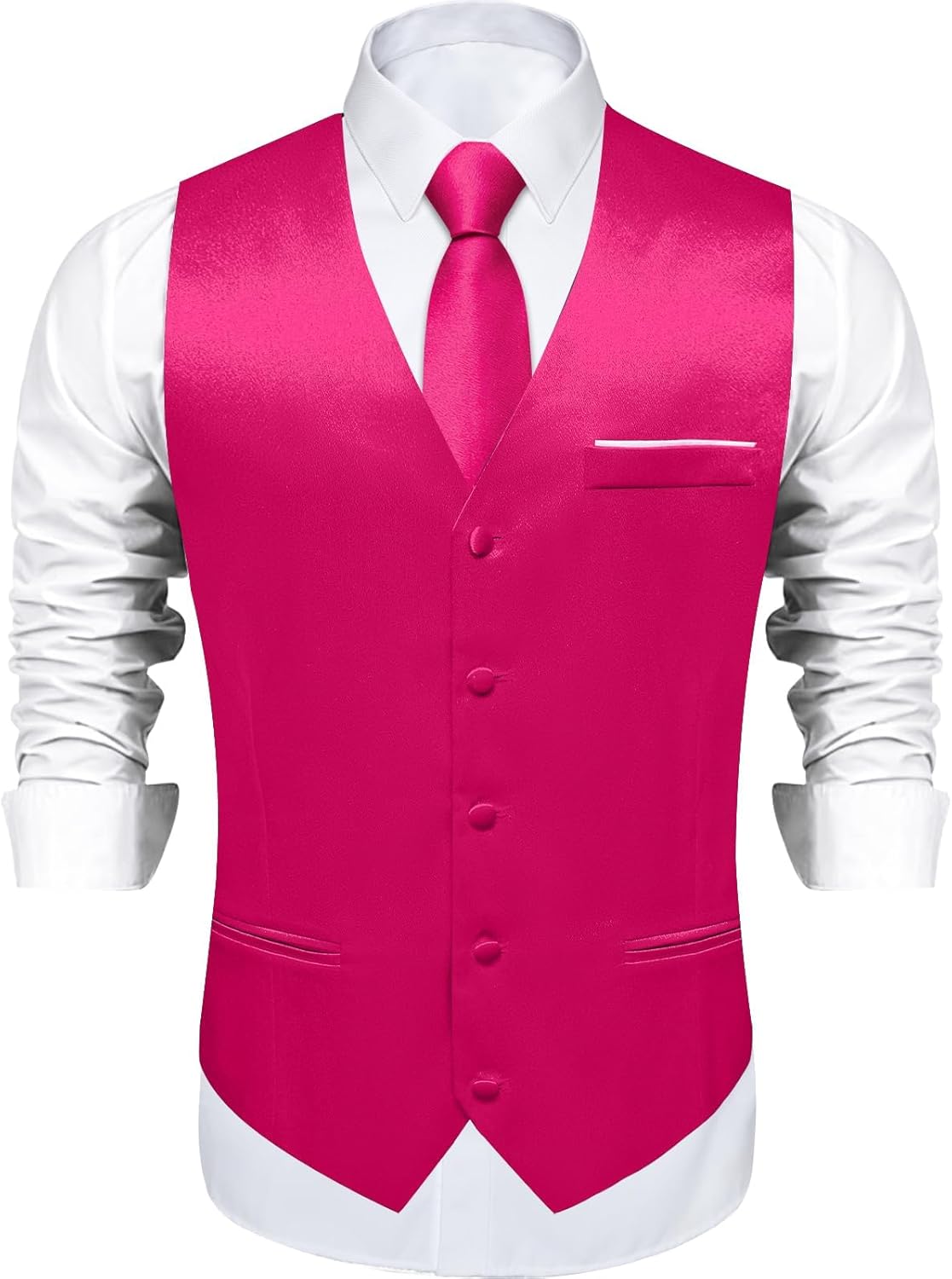DiBanGu Mens Satin Suit Vest and Tie Set 8PCS Solid Waistcoat and Bowtie with Lapel Pin for Tuxedo Dress Vest Wedding Formal