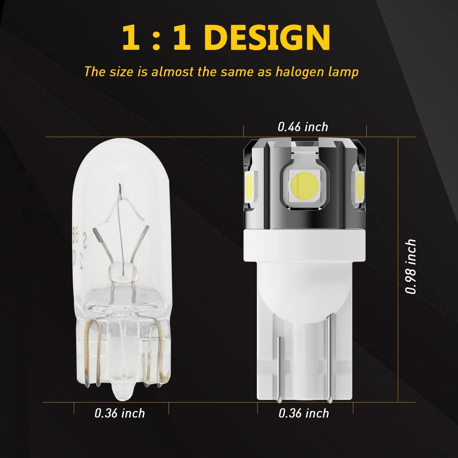 PHINLION 194 LED Light Bulb 6000K White Super Bright 168 175 2825 W5W T10 Wedge 6-SMD 3030 Chipsets LED Replacement Bulbs for Car Dome Map Door Courtesy License Plate Lights