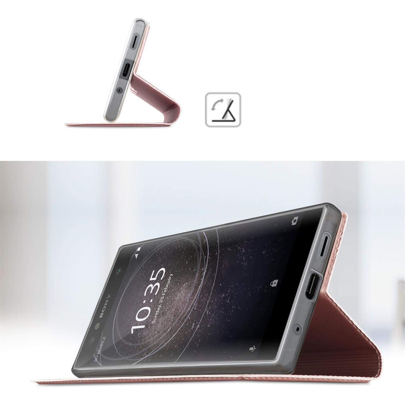 Verco Case compatible with Sony Xperia XA2, Flip Wallet Cover with Magnetic Closure for Xperia XA2 Phone Case - rose gold - Image 4