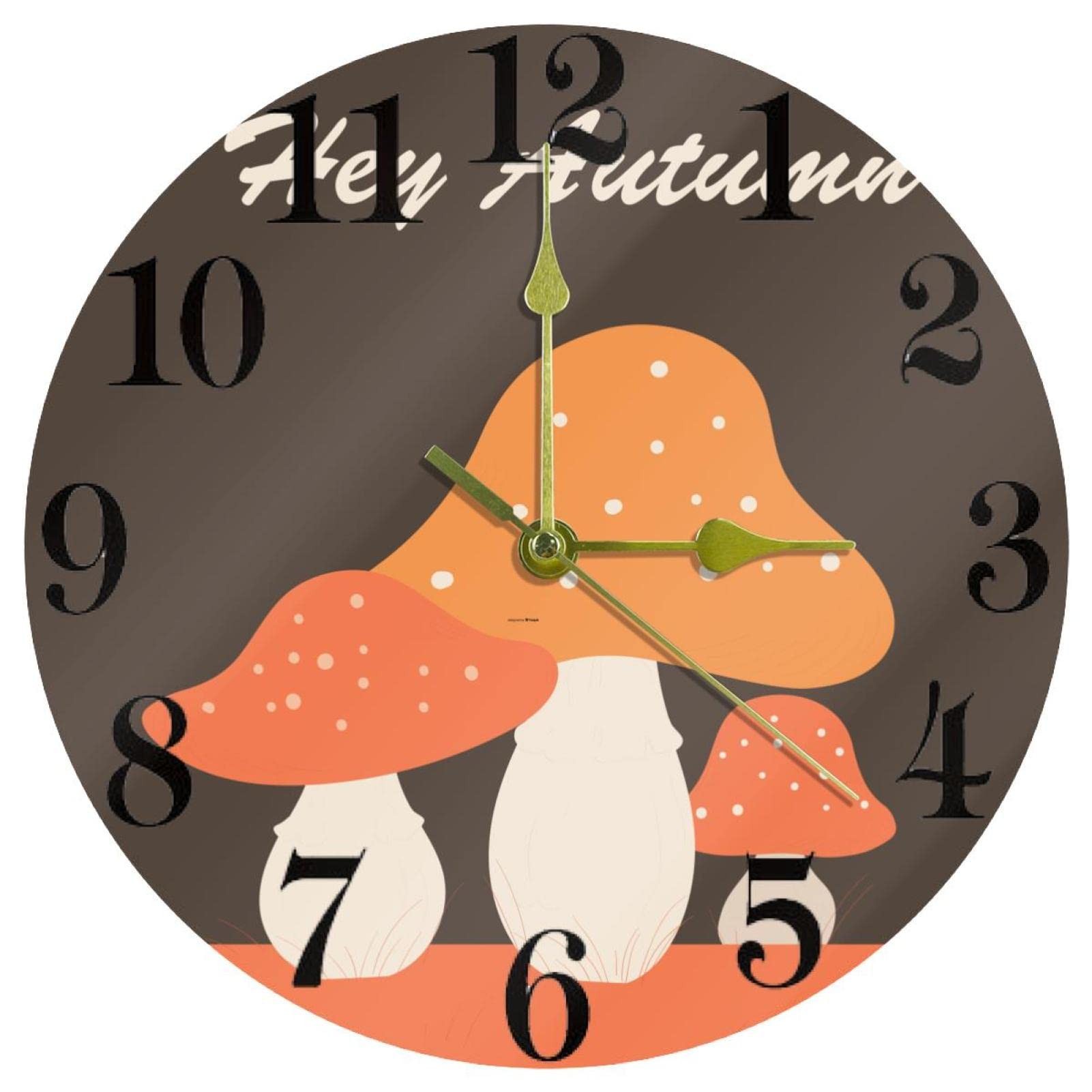 Horloge murale silencieuse à pile avec motif champignon pour bureau et cuisine