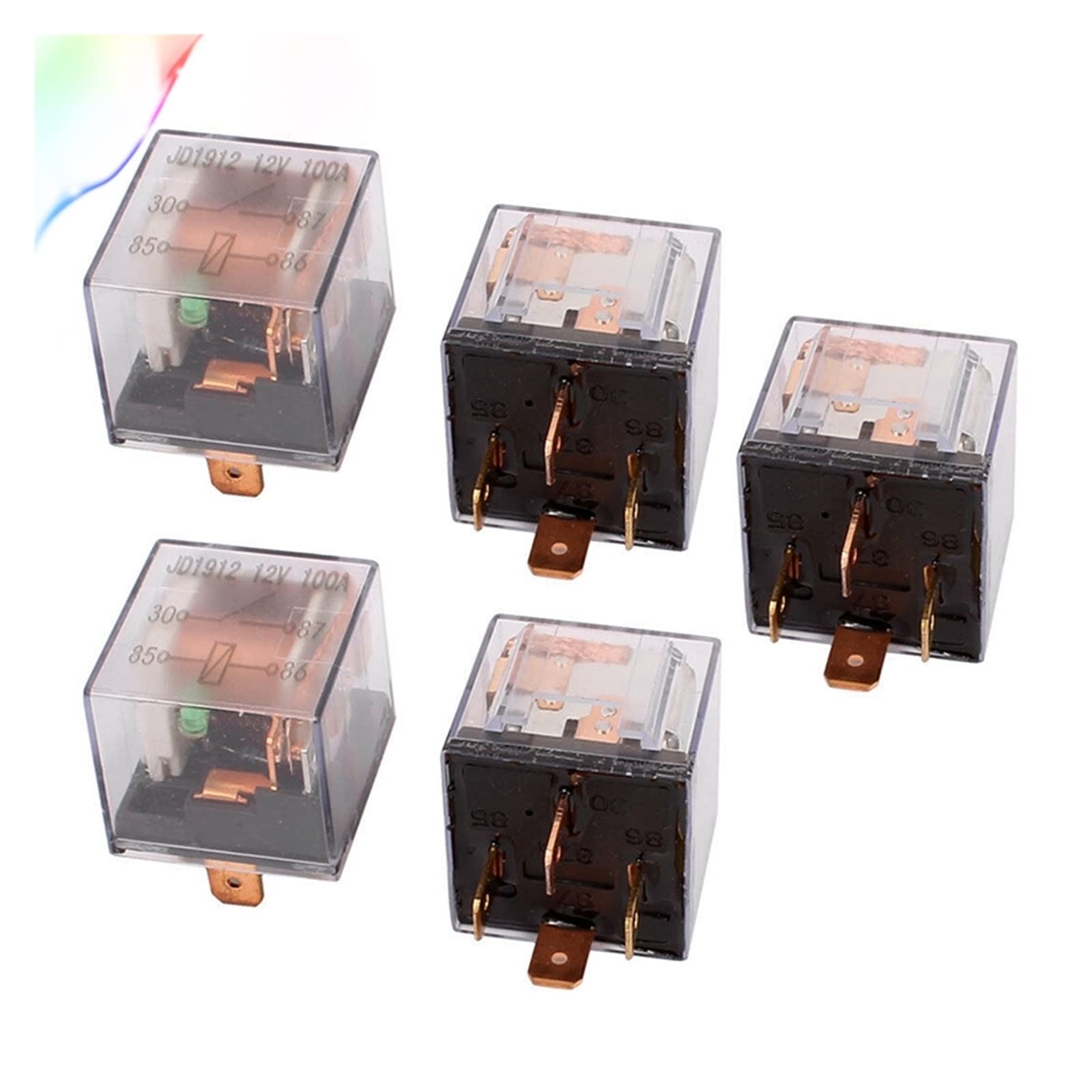 Relé automotriz 12V 100A SPST con contactos robustos de 4 pines y luz LED verde integrada
