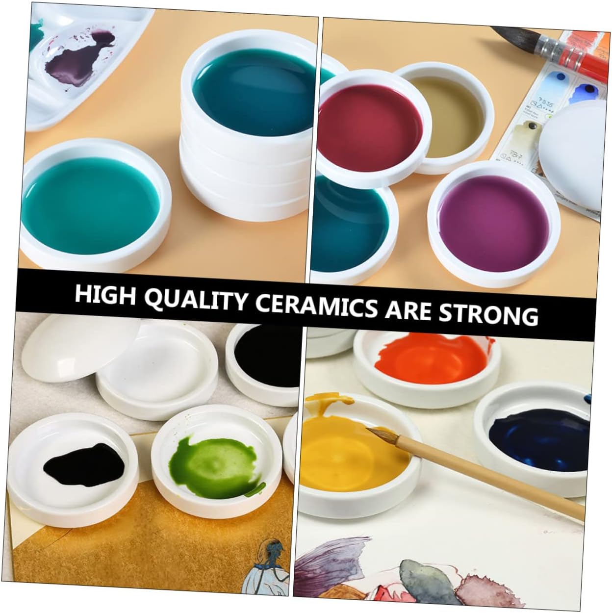 jojofuny Five Ceramic Pigment Plate Ink Dish for Watercolor Mixing Easy to Clean Tray for Artists Suitable Present for Painting Enthusiasts