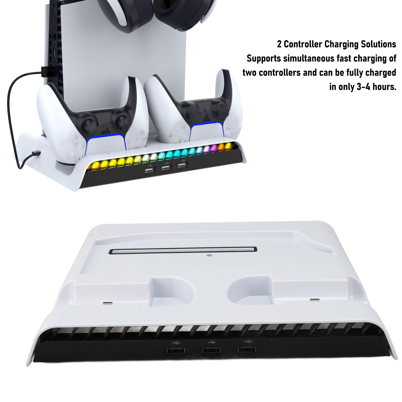 Tomantery Estación de Refrigeración para Consola de Juegos RGB, Base de Carga Doble para Mandos Multifuncional Eficiente para Entusiastas de los Juegos