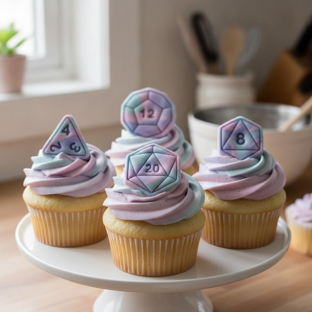 BAKERLOGY 6er Set Mini-Polyeder Würfel Keksausstecher mit Stempeln – Natural 20, D12, D10, D8, D6 & D4 RPG Fondantstempel für Kekse, Cupcakes, Spieleabend, Gamer Geburtstag & Spielleiter Backen