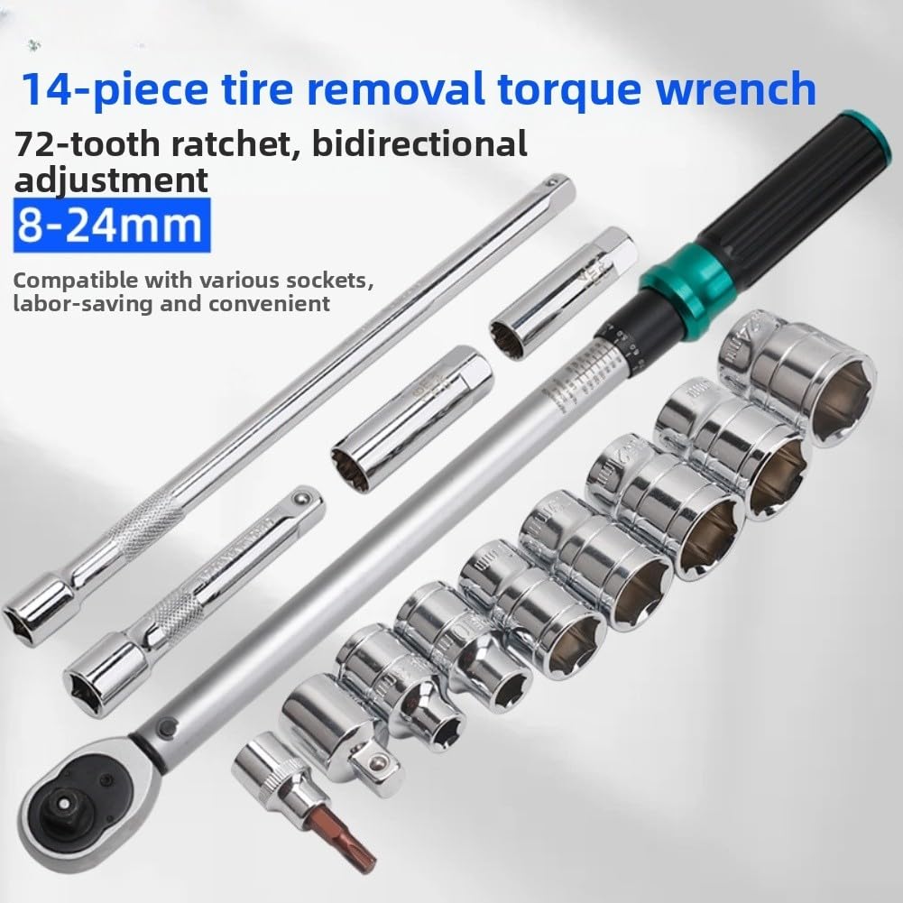 Set di chiavi dinamometriche, 20-210 Nm, chiave dinamometrica a scatto da 1/2", con bussole in cromo vanadio che supportano elementi di fissaggio da 8 mm a 24 mm per riparazioni auto (7)