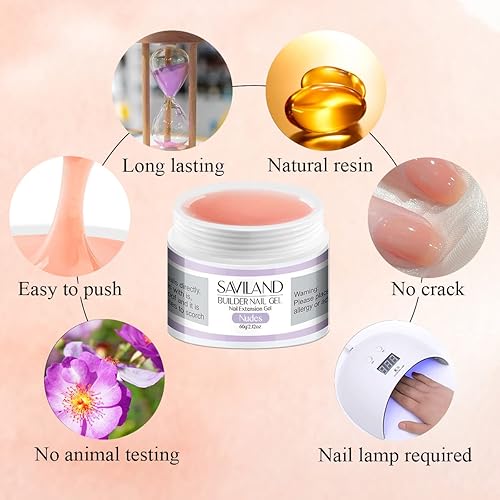 Vista 12 de SAVILAND Builder - Kit de gel de uñas transparente de 2.16 oz, juego de gel de extensión de uñas para fortalecer las uñas, juego de manicura con 100