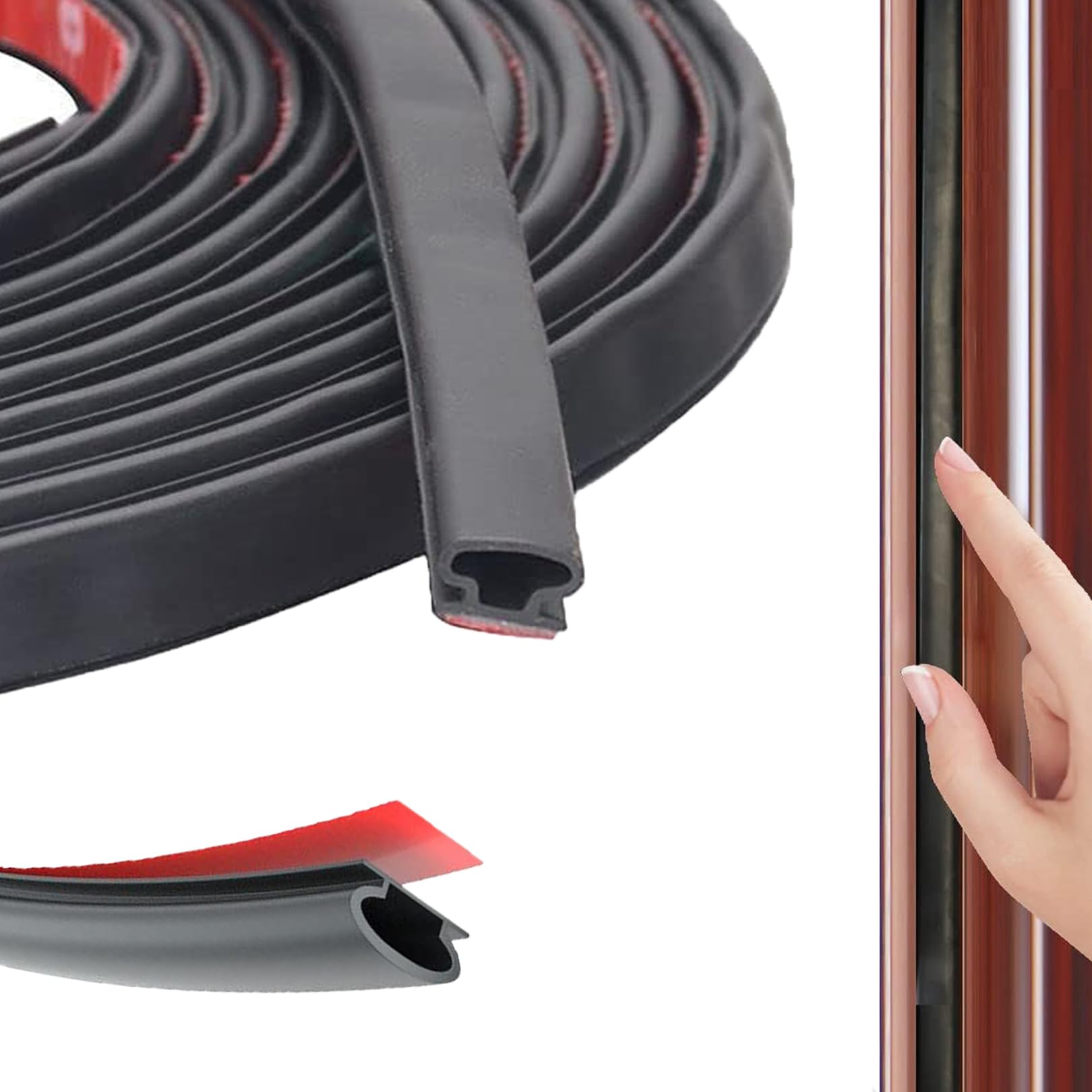 Jabukosu D-Type Weather Stripping - 66ft Black Foam Seal Tape For Doors & Windows, Blocks Drafts, Noise & Dust