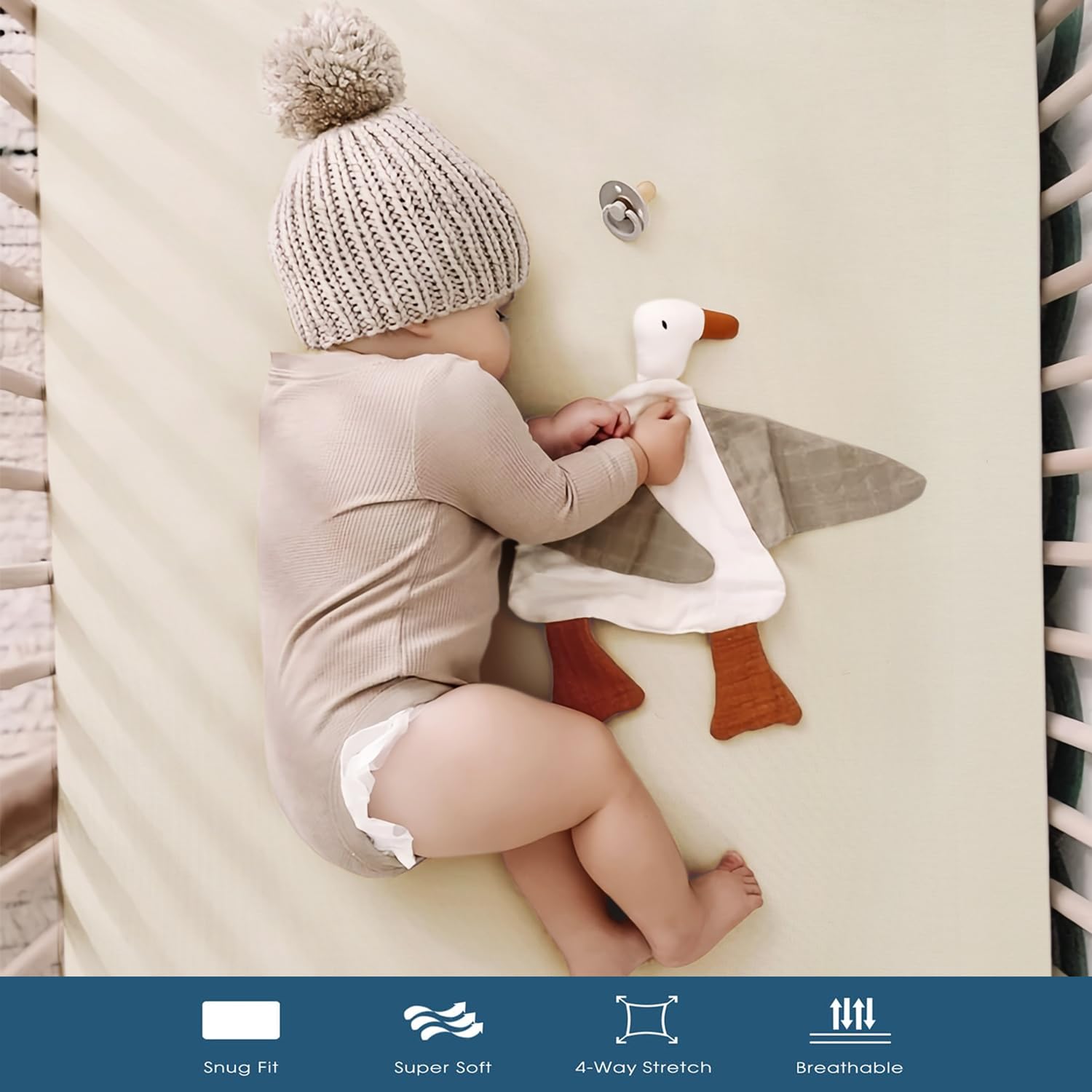 GRSSDER Jersey-Spannbettlaken für Jungen und Mädchen, dehnbar, ultraweich, 2er-Pack, universell passend für alle Standard-Matratzenauflagen, sicher und anschmiegsam, Naturcreme/Beige