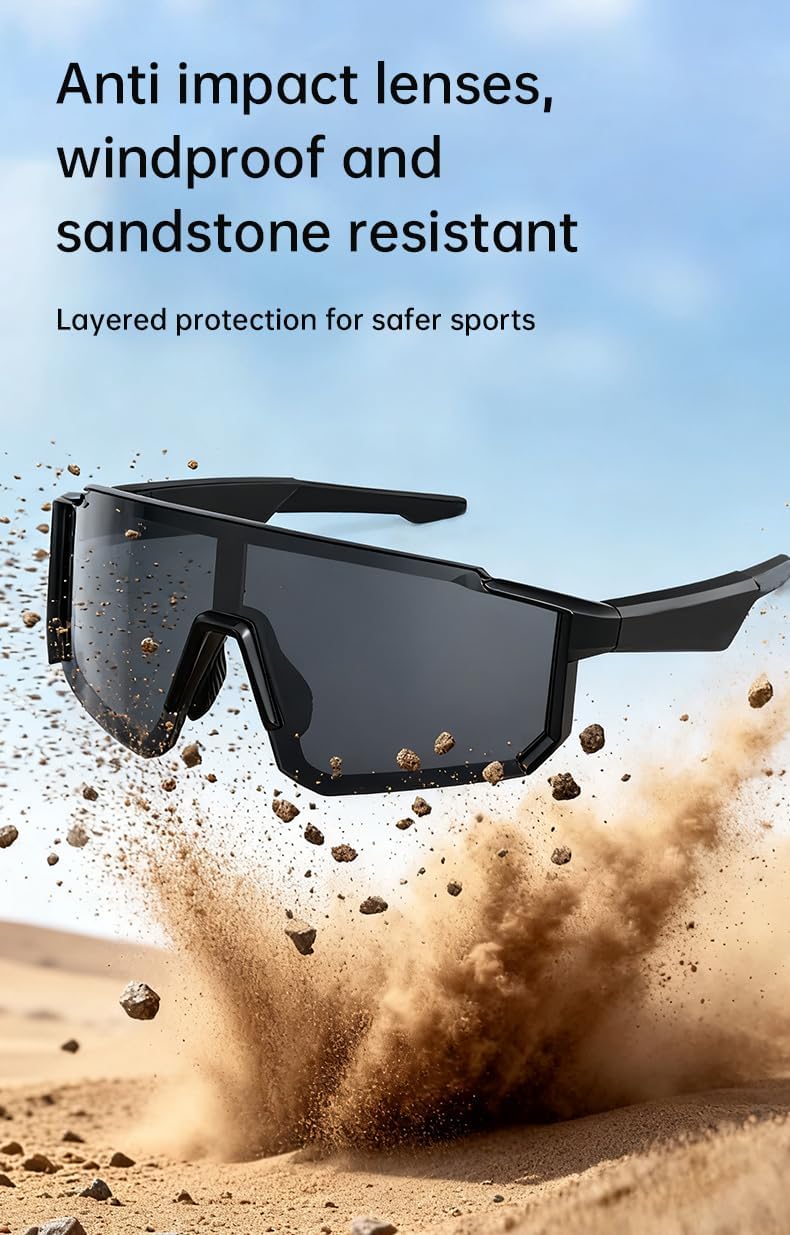 AI Smart Glasses with Chat GPT, Bluetooth Translation for 164 Languages, Photochromic Lens, Music Playback, Hands-Free Calls, UV Protection, Lightweight (Cycling smartglass s1)