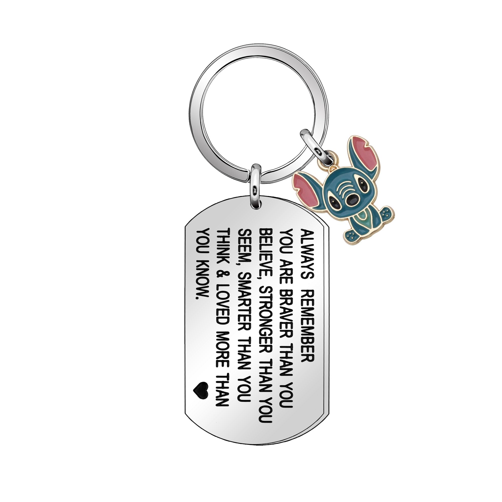 Ameobox Inspirational Keyring Gift,Encouragement Silver Dog Tag Pendant Stitch Keychain Key Chain Ring For Daughter Son Niece Sisters Friends Reminder Keyfob Accessories, Silver, L