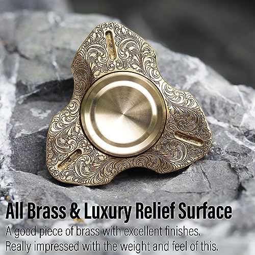 Image of FREELOVE Metal Fidget Spinner, Brass Heavy, Long Spinning Toys, Cool Silent, Small Mini 2nd Fox Figette Spiner for Adults Men Anxiety, Quiet Bearing, Relief Brass