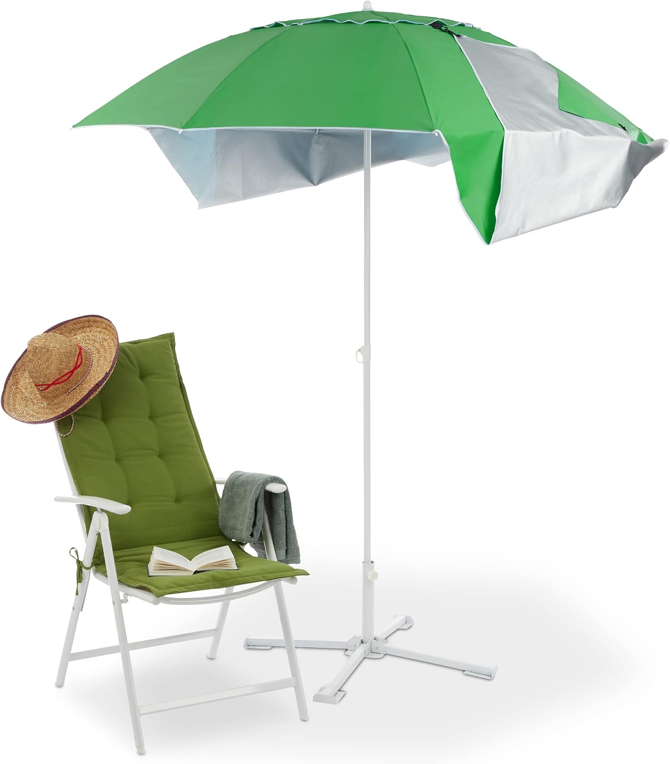 Ombrellone con LED 300 cm verde - manovella - protezione UV