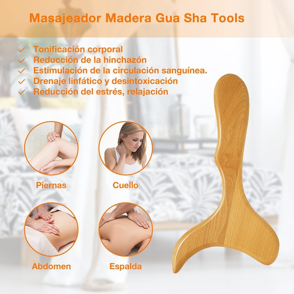BLUEZY Set de 4 Maderoterapia Kit Masajeador Rodillo Anticelulitico de Madera, Rodillo Masaje Muscular Gua Sha Masajeador para Cuello, Piernas, Espalda y Cuerpo Alivio del Dolor