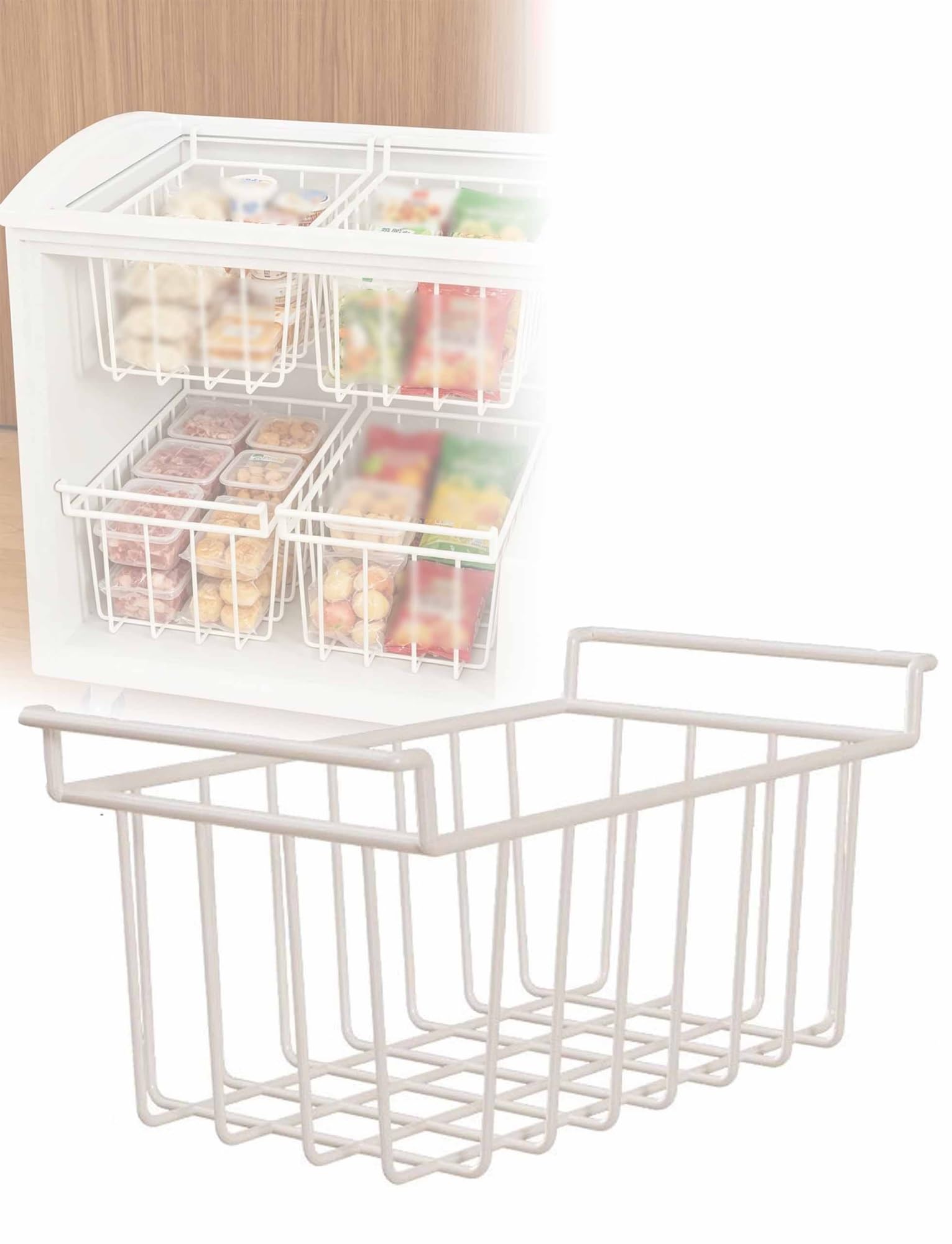 Cesta organizadora apilable for congelador con asa for fácil acceso